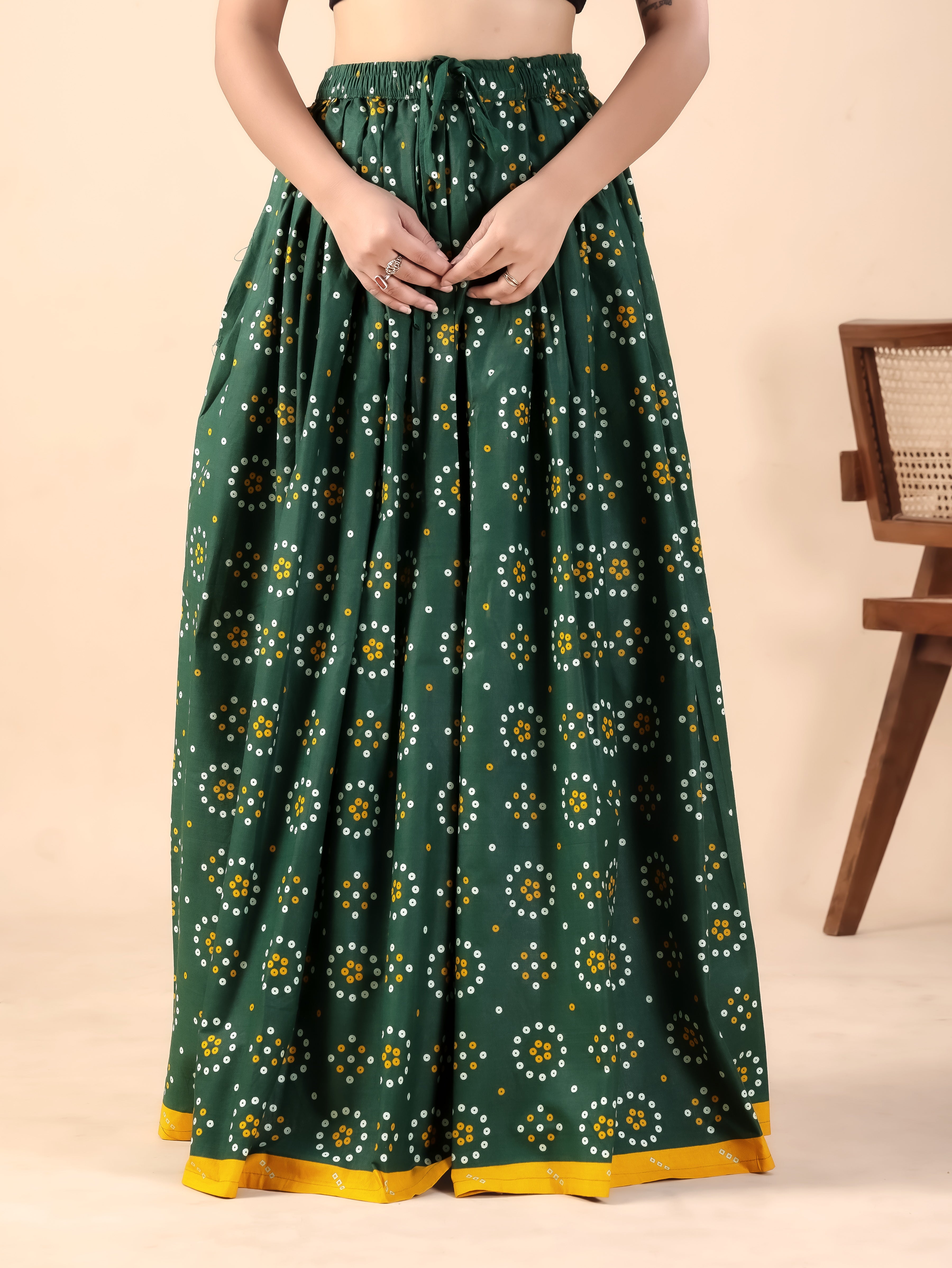 Green Printed Flared Skirt