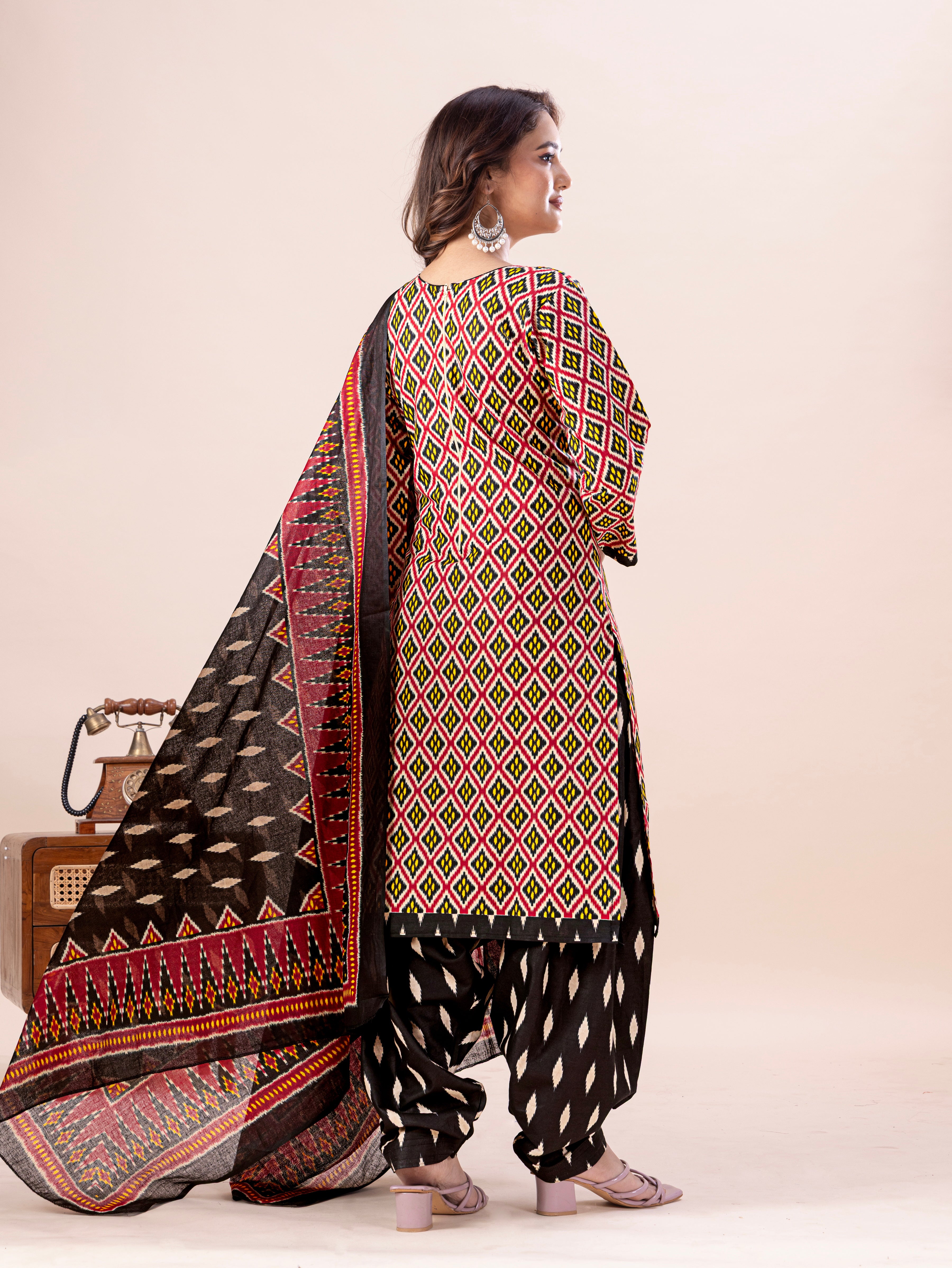 Multicolor Geometric Print Patiala Suit Set