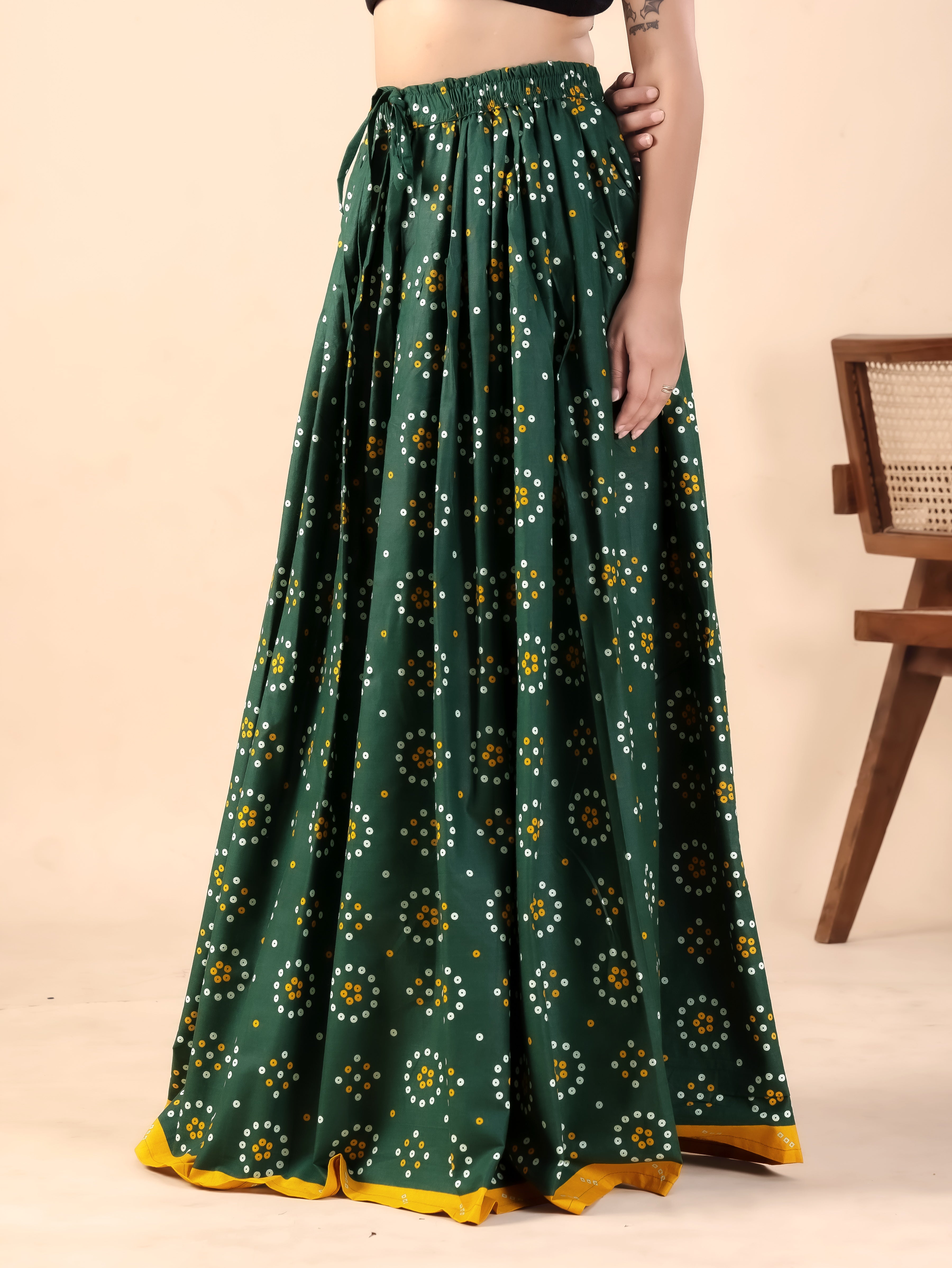 Green Printed Flared Skirt