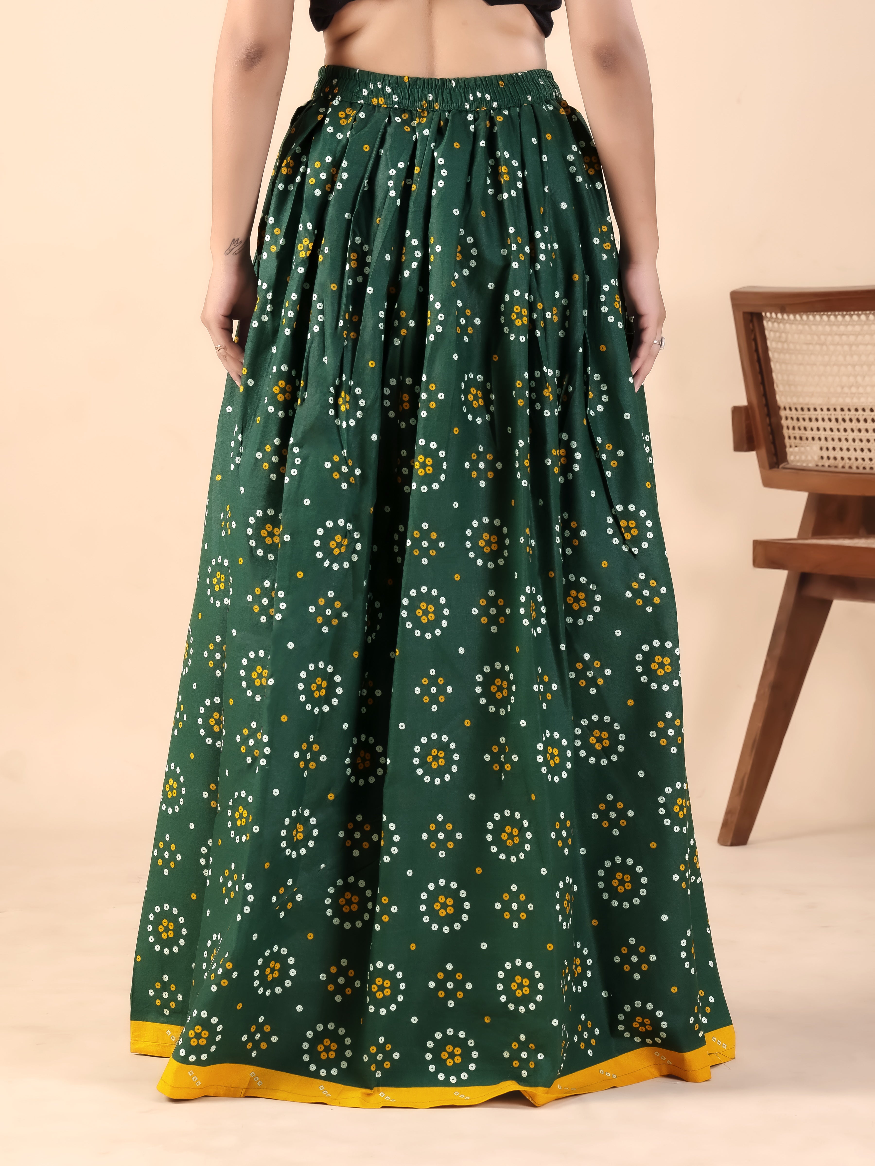 Green Printed Flared Skirt