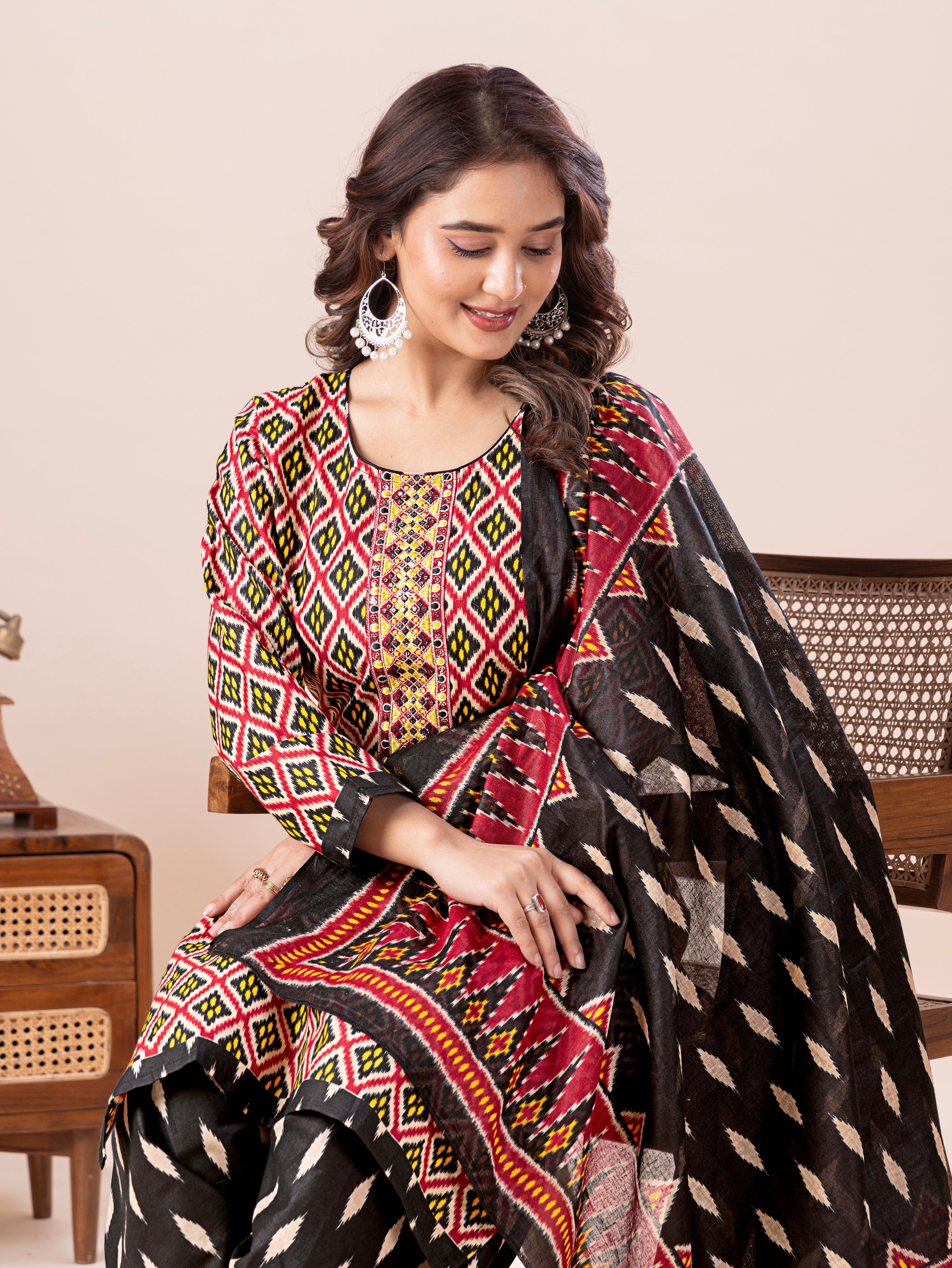 Multicolor Geometric Print Patiala Suit Set
