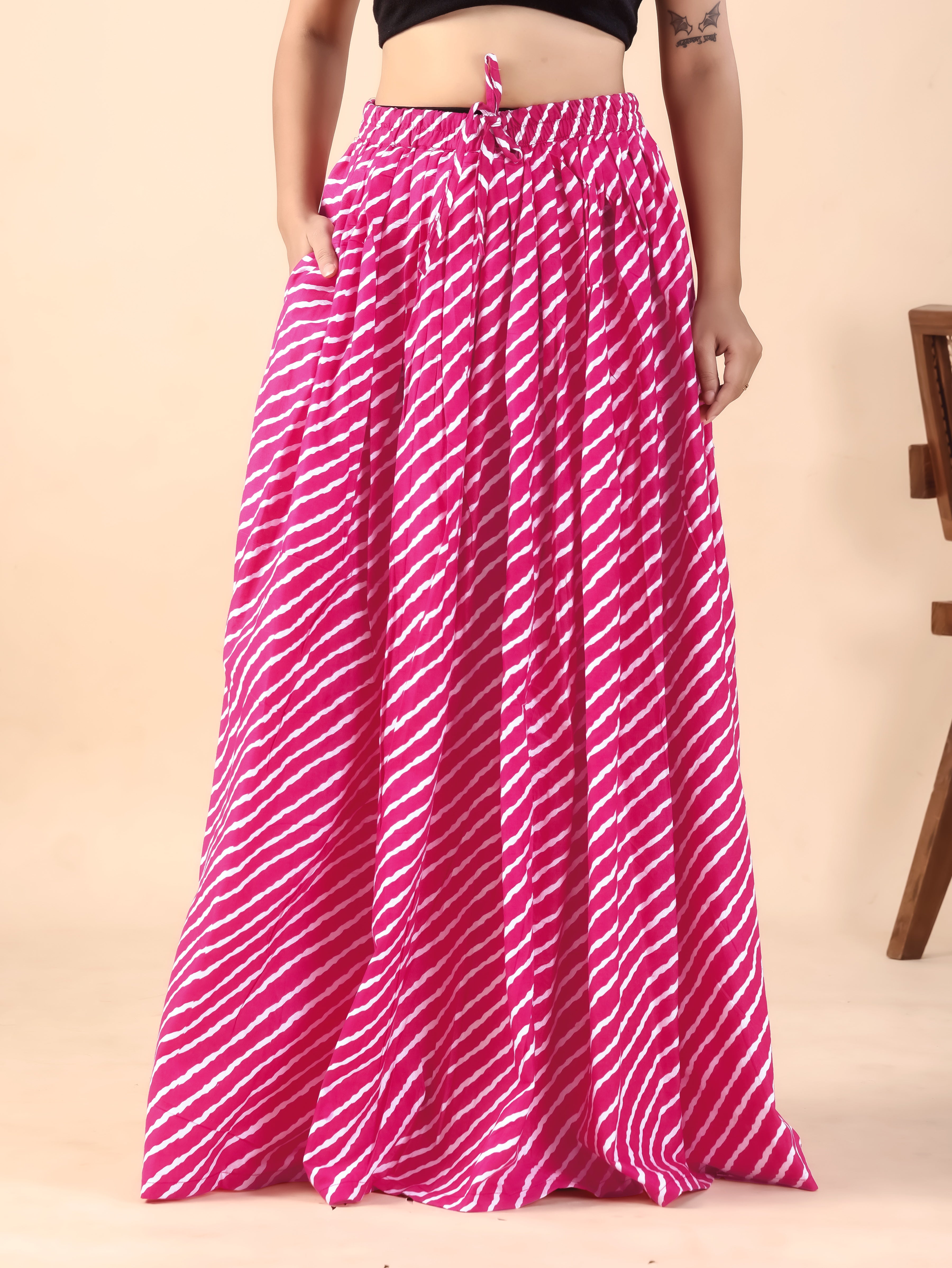 Pink Leheriya Printed Flared Skirt