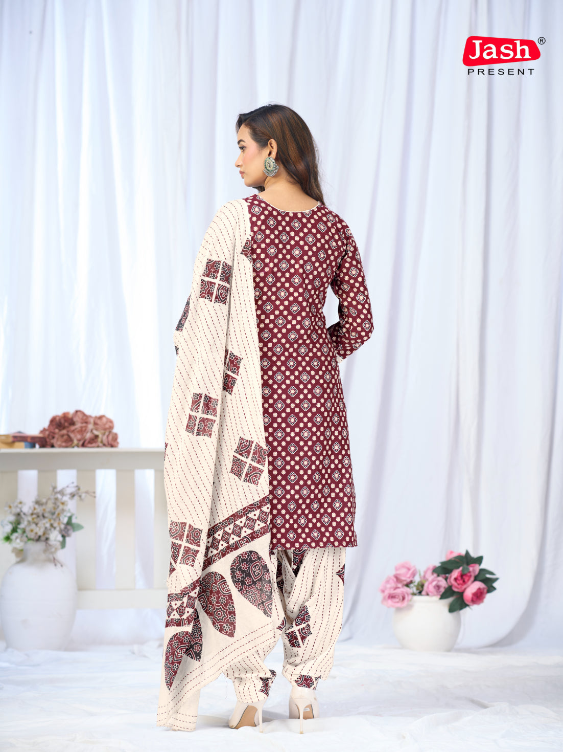 Maroon Printed Patiala Suit Set with Dupatta