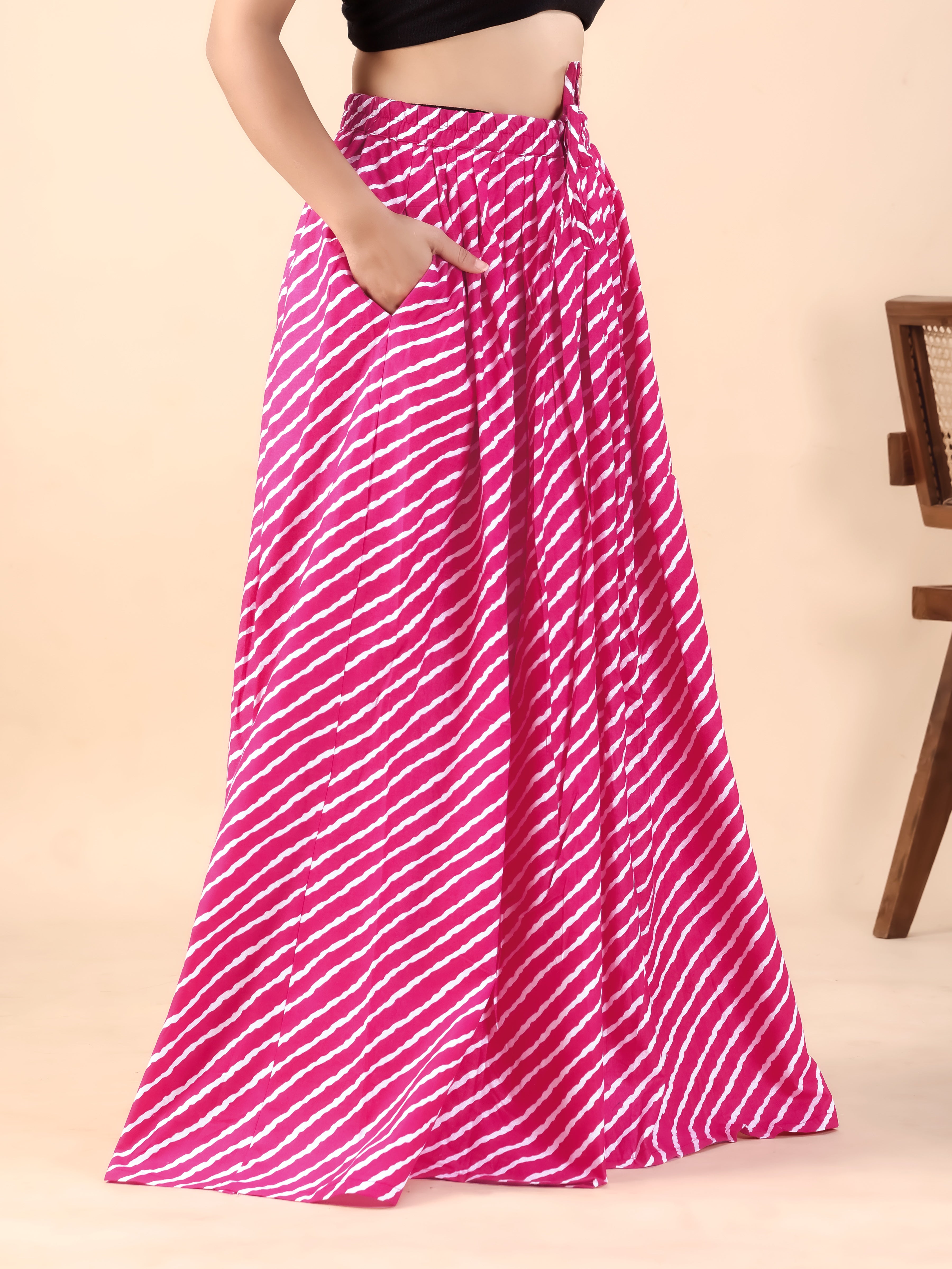 Pink Leheriya Printed Flared Skirt