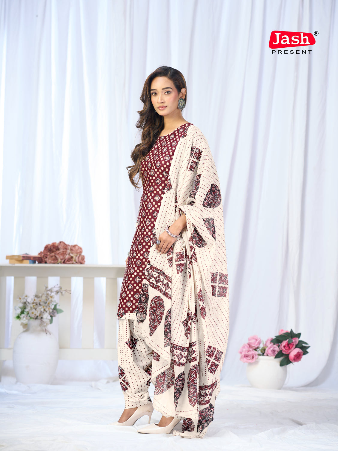 Maroon Printed Patiala Suit Set with Dupatta