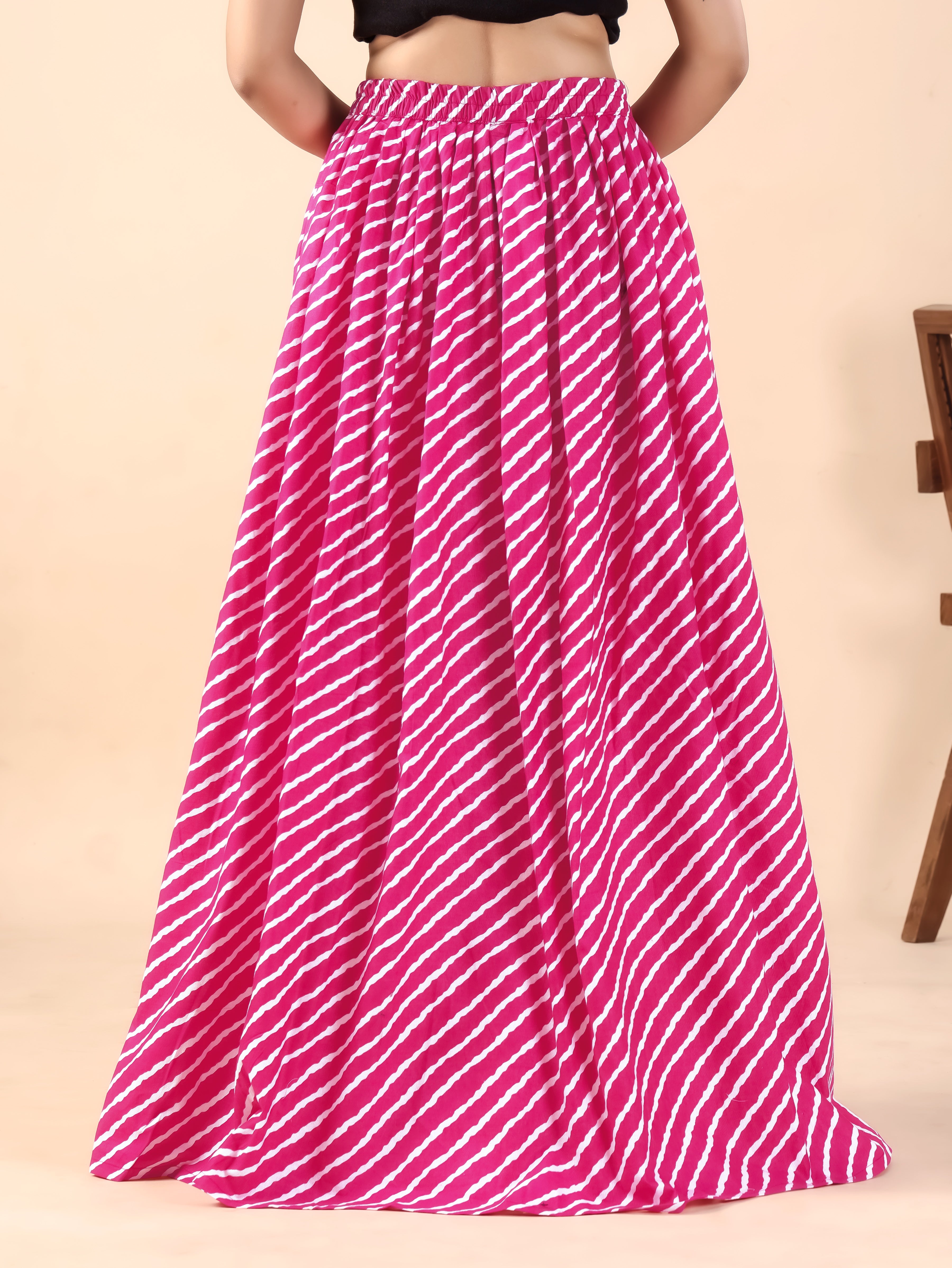Pink Leheriya Printed Flared Skirt