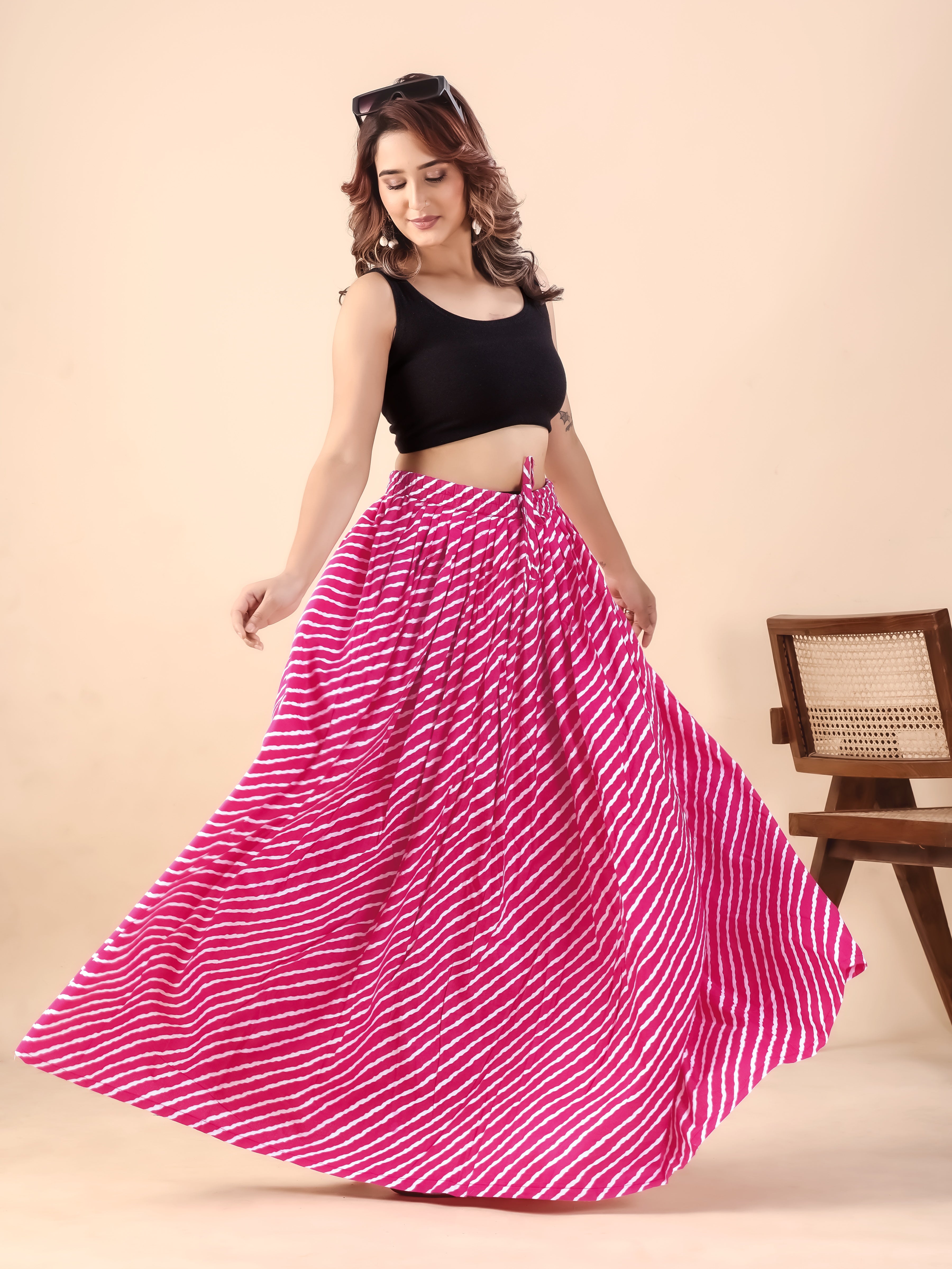 Pink Leheriya Printed Flared Skirt