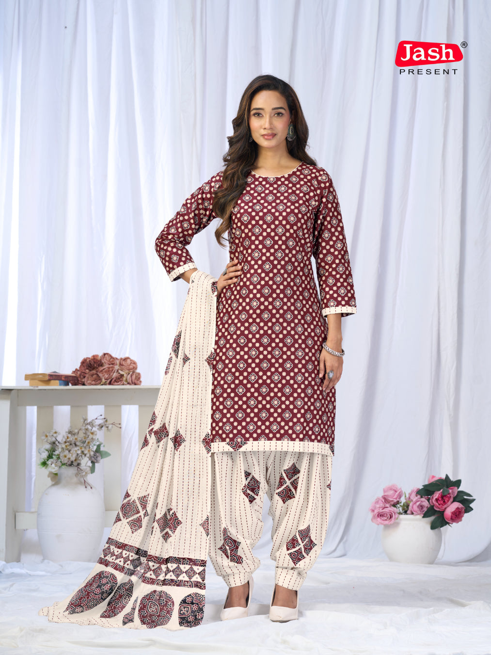 Maroon Printed Patiala Suit Set with Dupatta