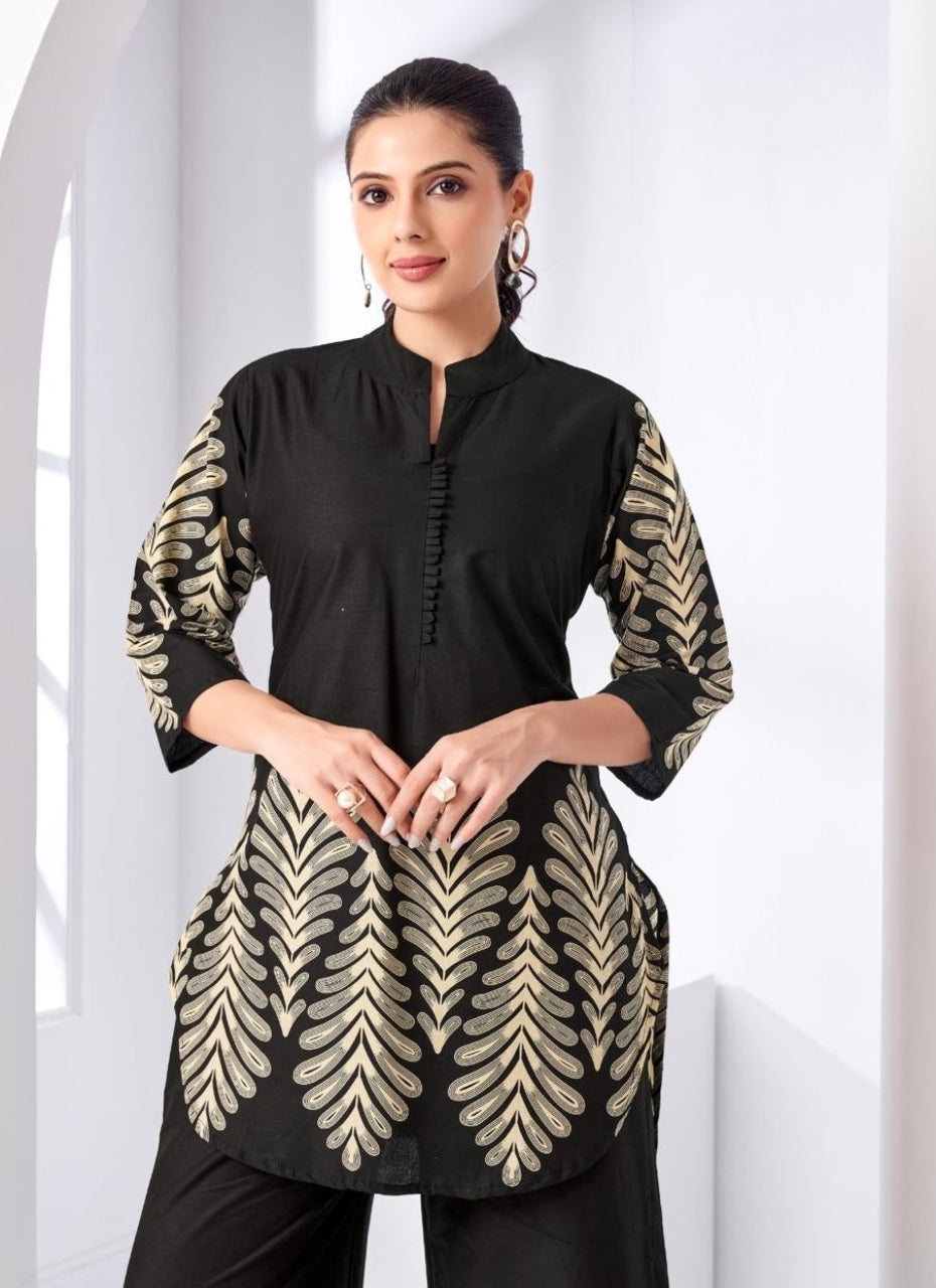 Black & Gold Printed Women Coord Set