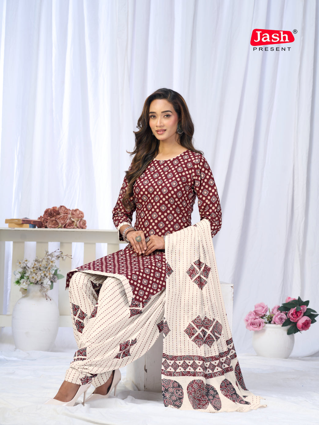Maroon Printed Patiala Suit Set with Dupatta