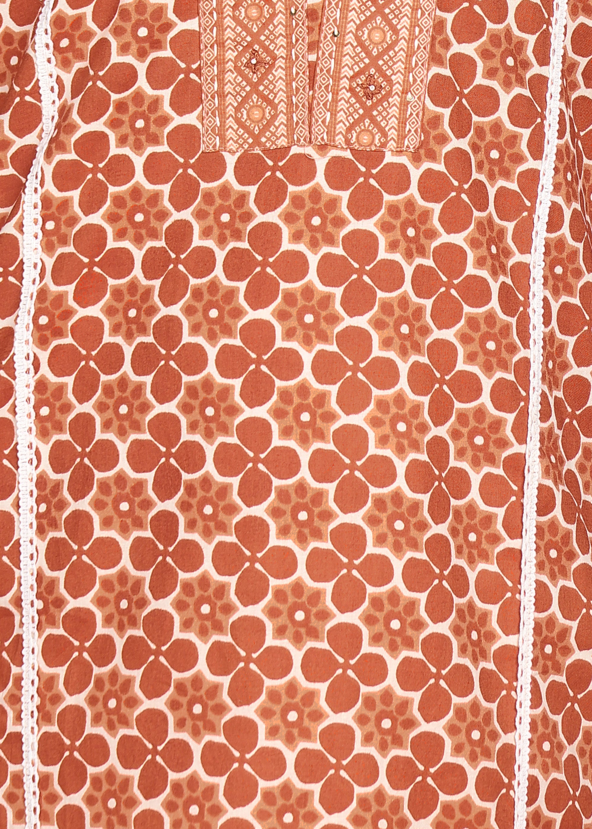 Brown Floral Printed Kurta Set