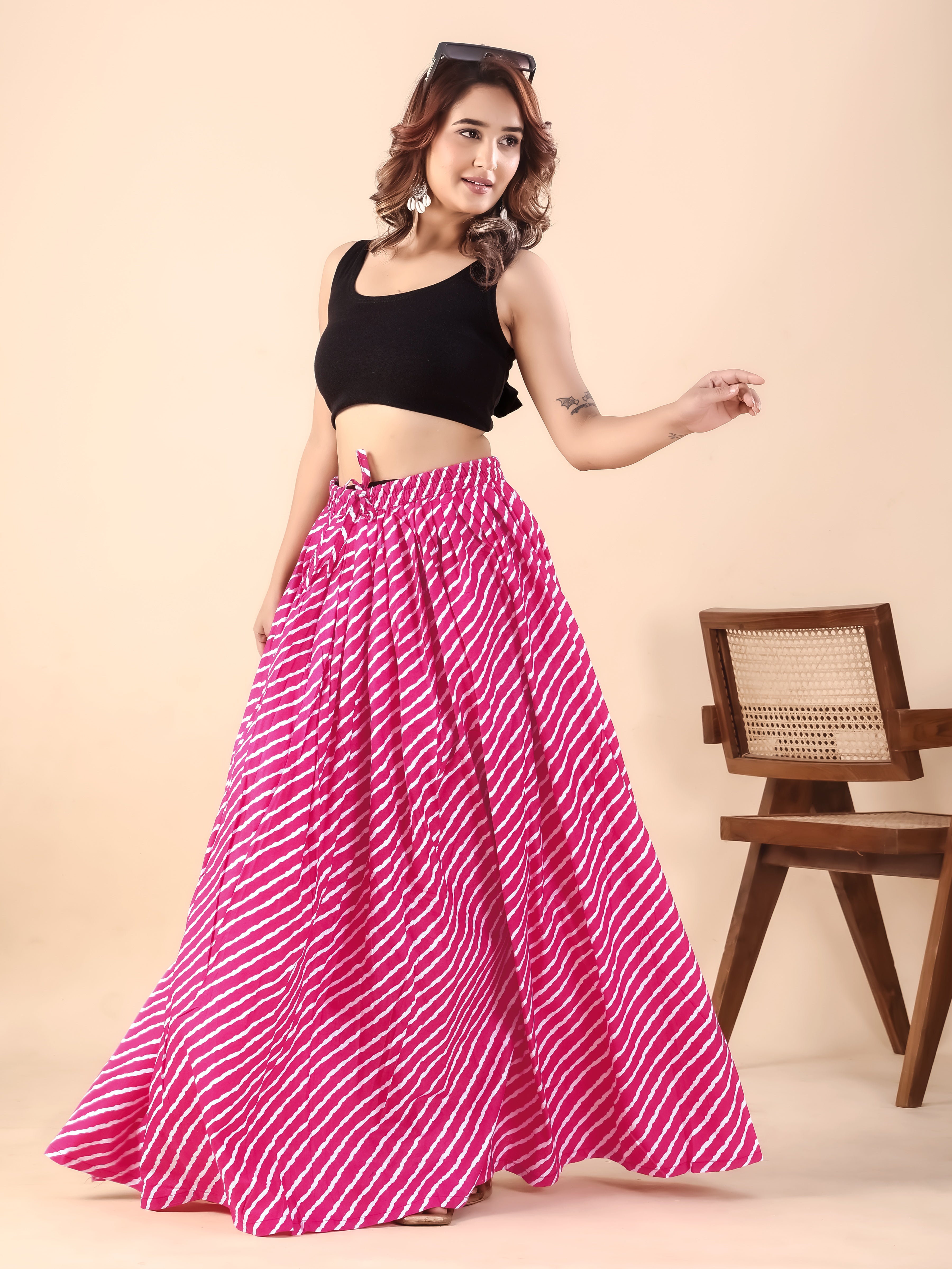 Pink Leheriya Printed Flared Skirt