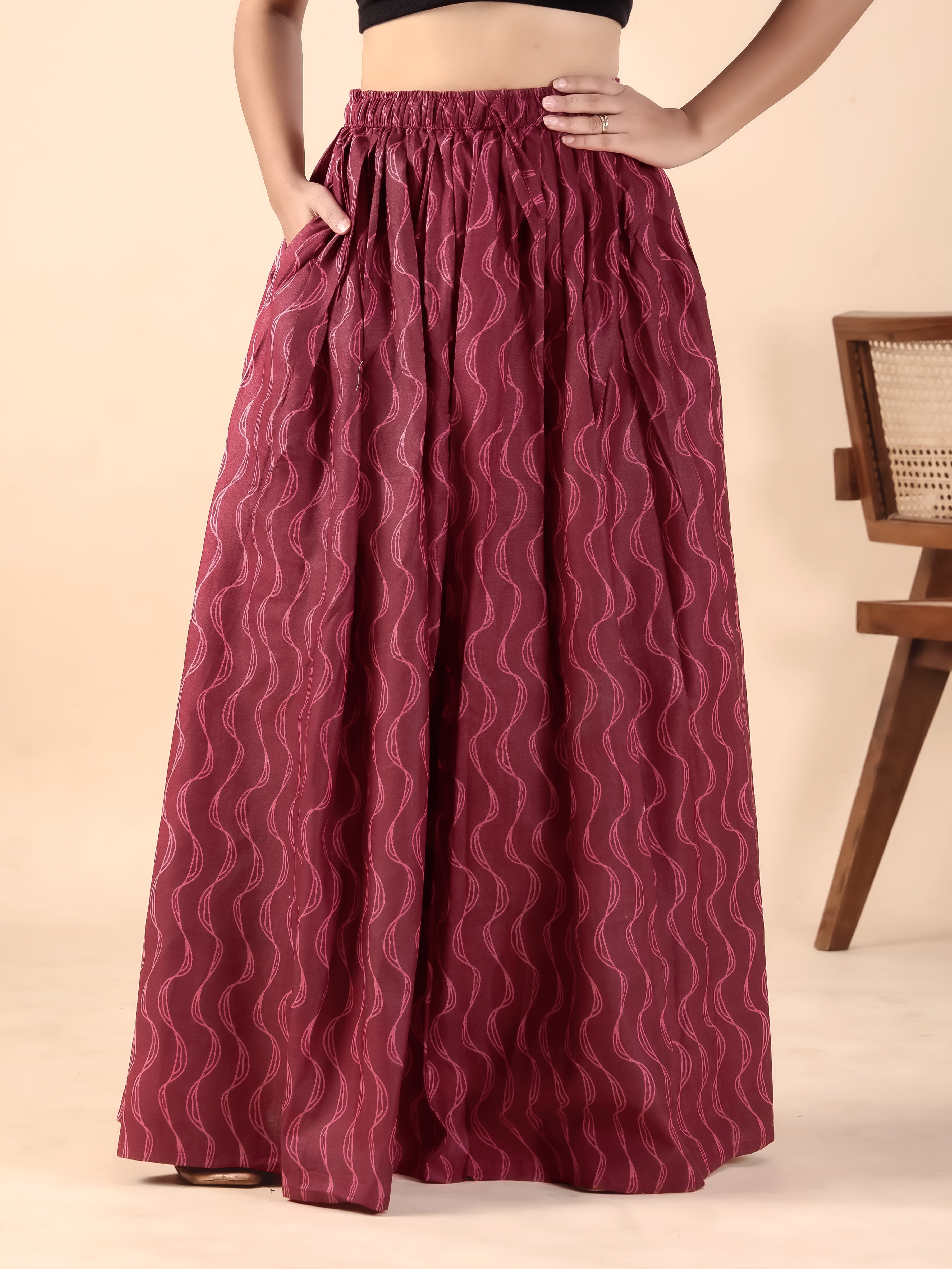 Maroon Printed Flared Skirt