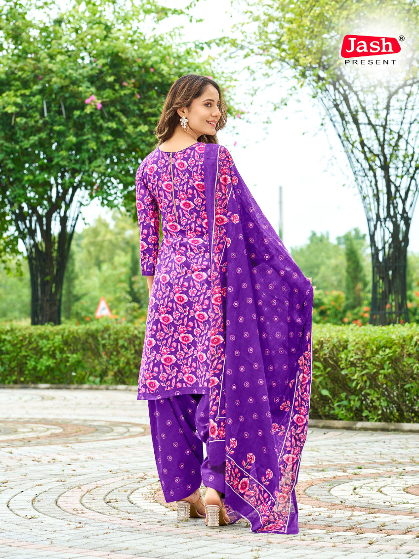 Purple Floral Patiala Suit with Dupatta