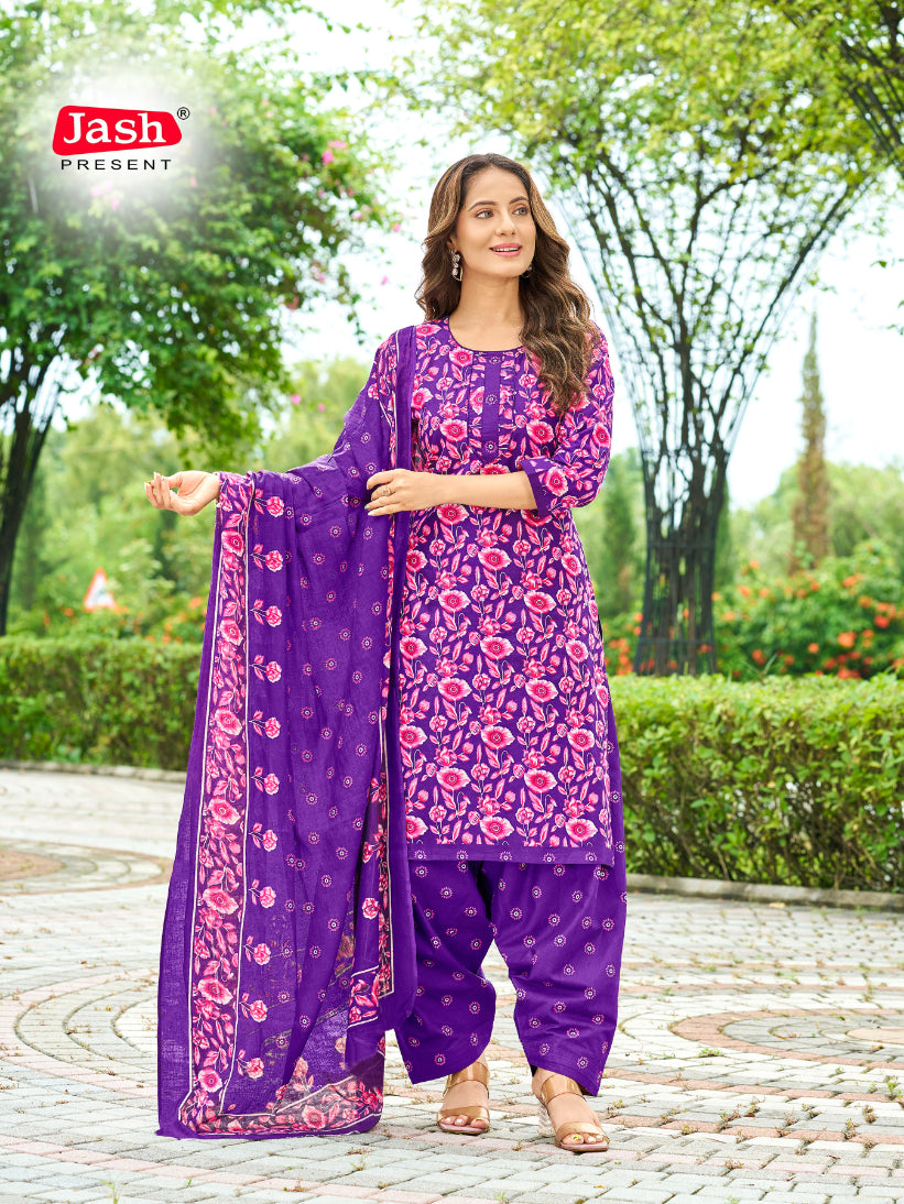 Purple Floral Patiala Suit with Dupatta