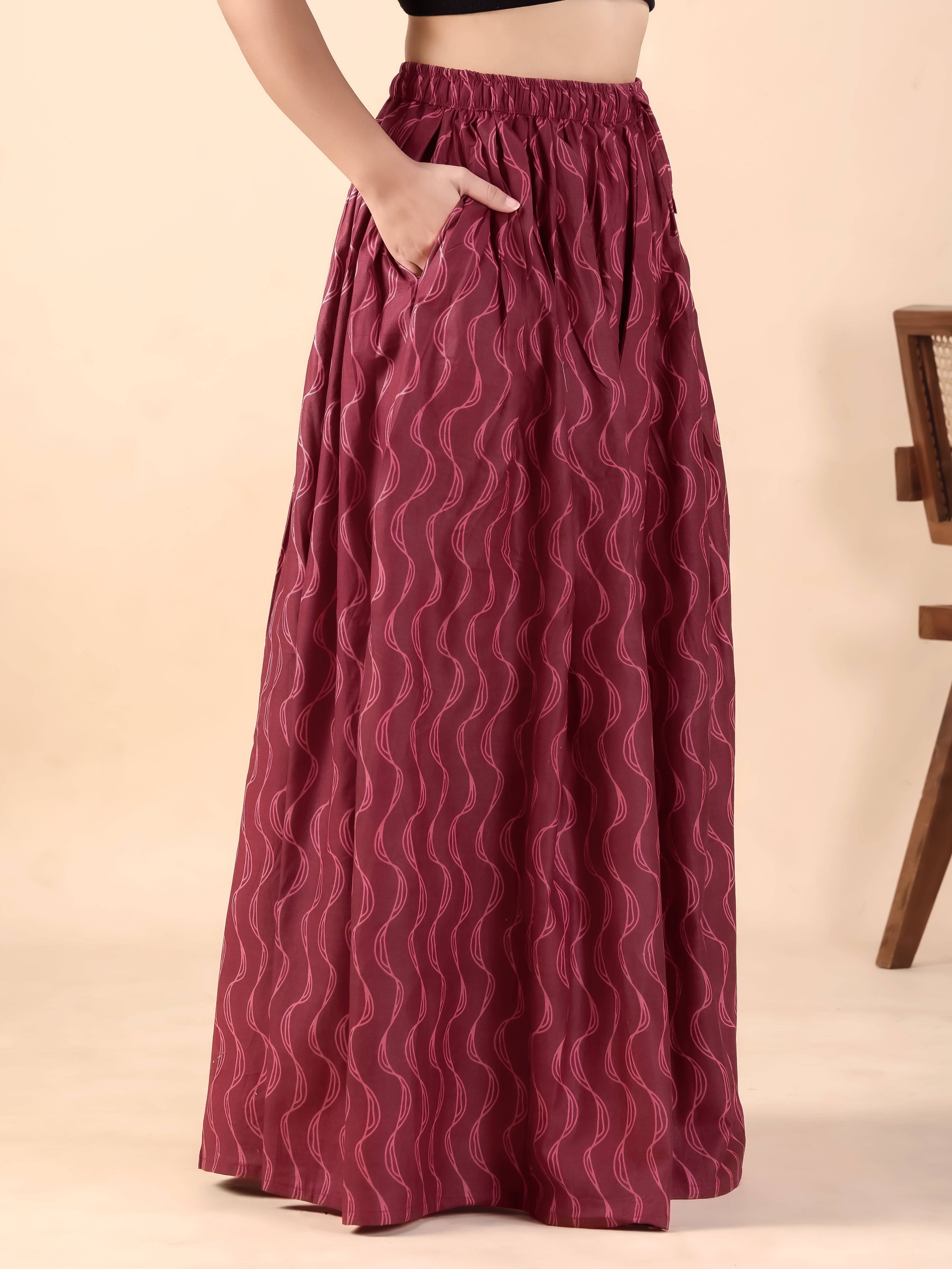 Maroon Printed Flared Skirt