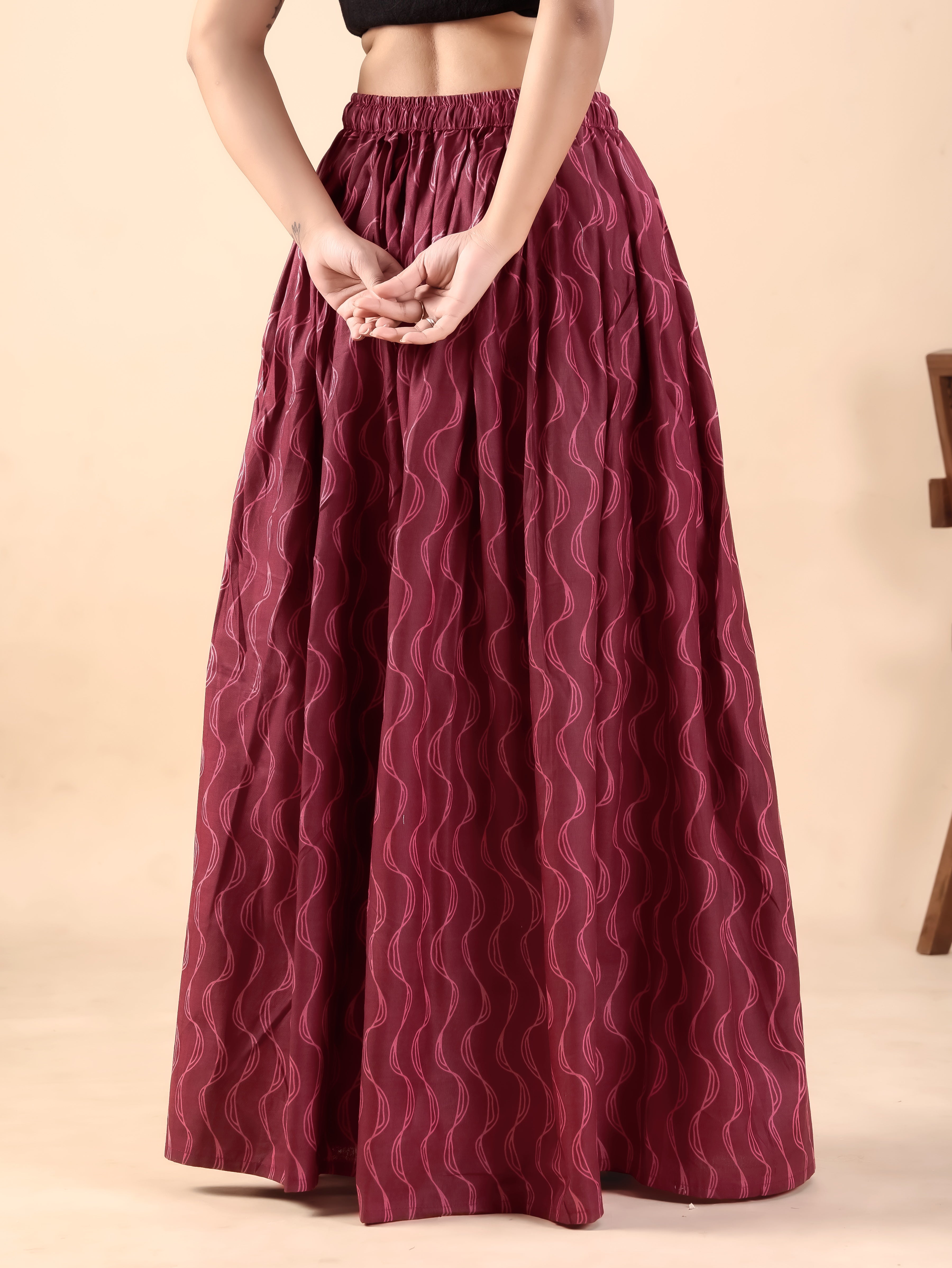 Maroon Printed Flared Skirt