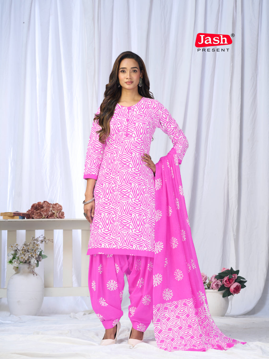 Pink Printed Patiala Suit Set with Dupatta