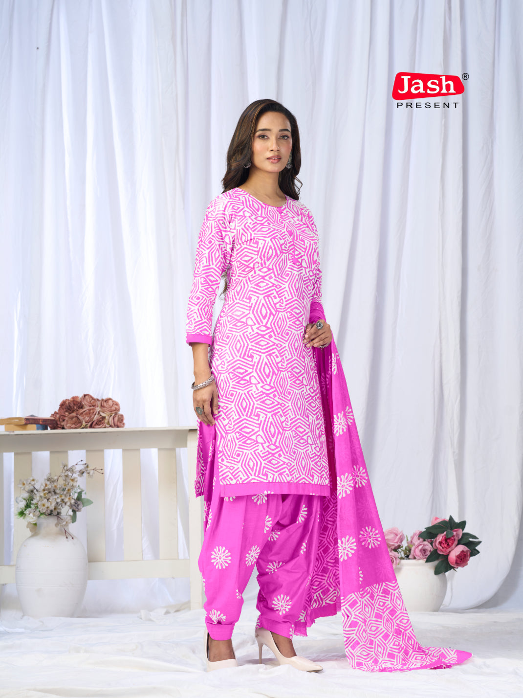 Pink Printed Patiala Suit Set with Dupatta