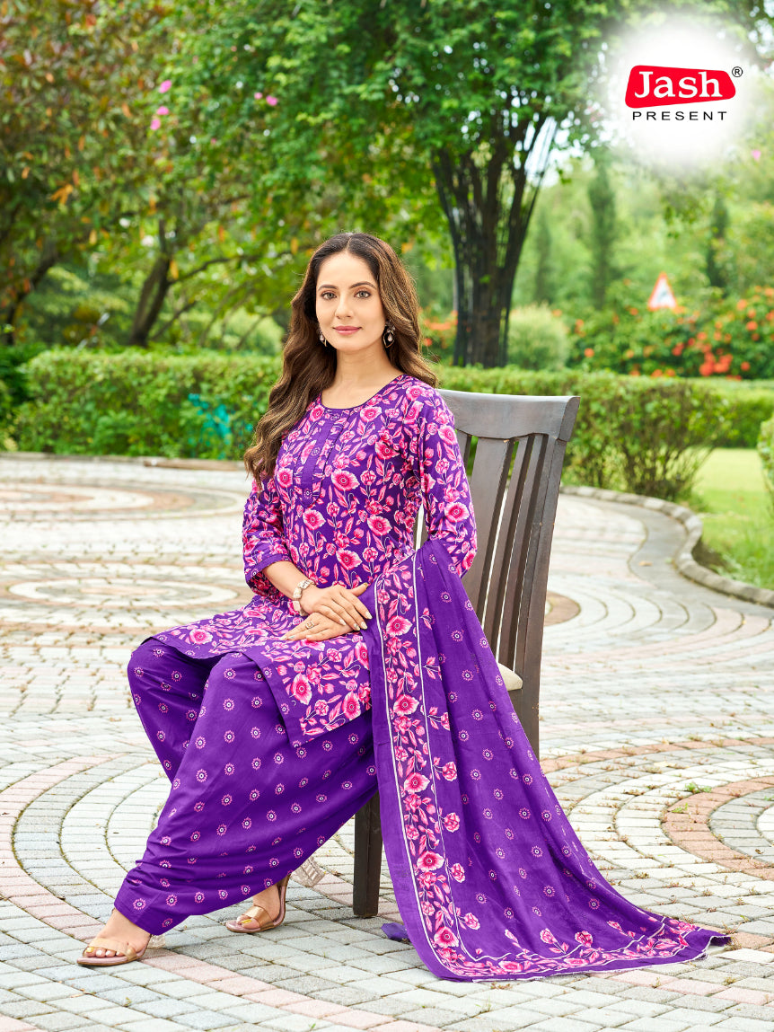 Purple Floral Patiala Suit with Dupatta