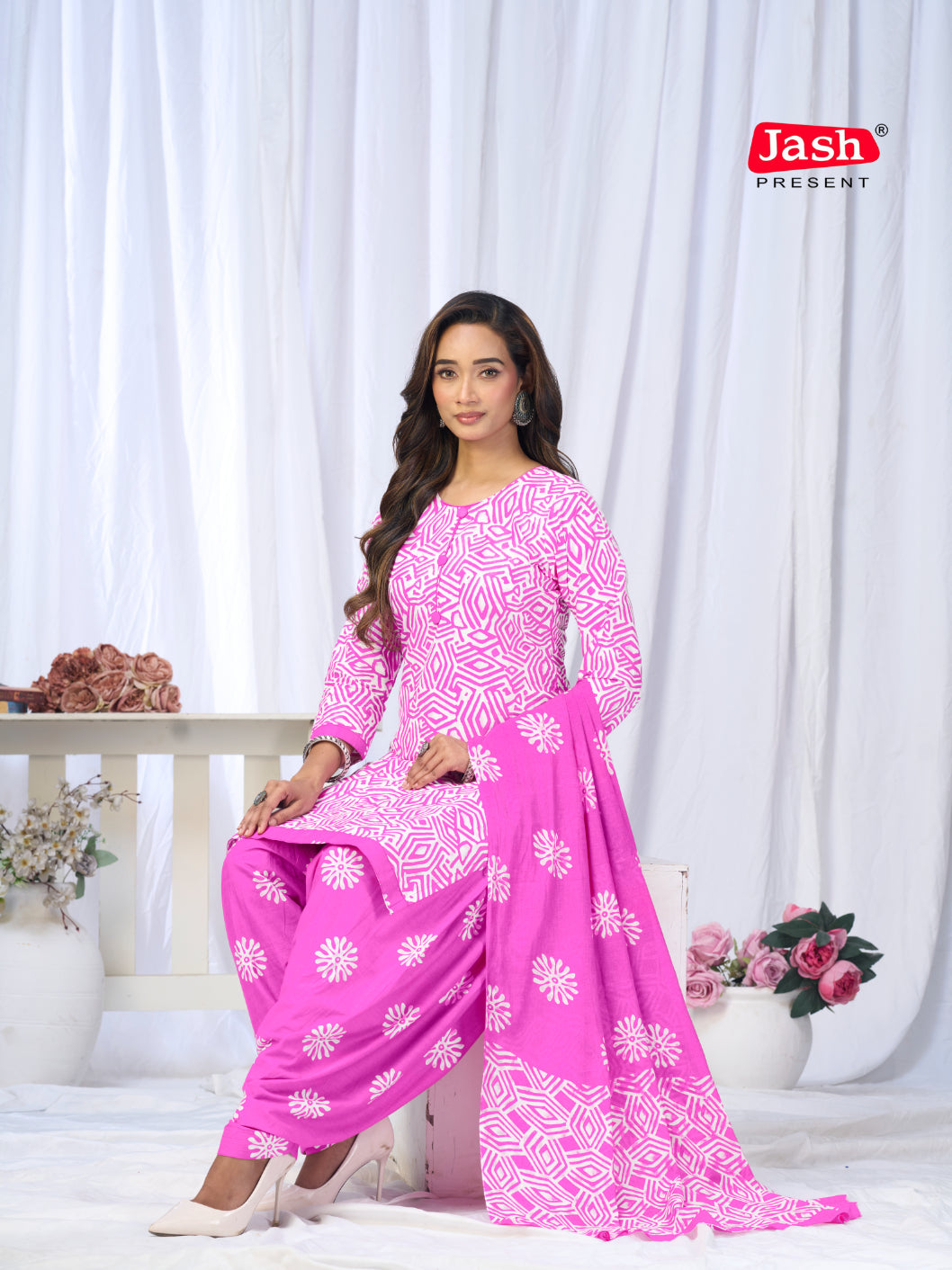 Pink Printed Patiala Suit Set with Dupatta