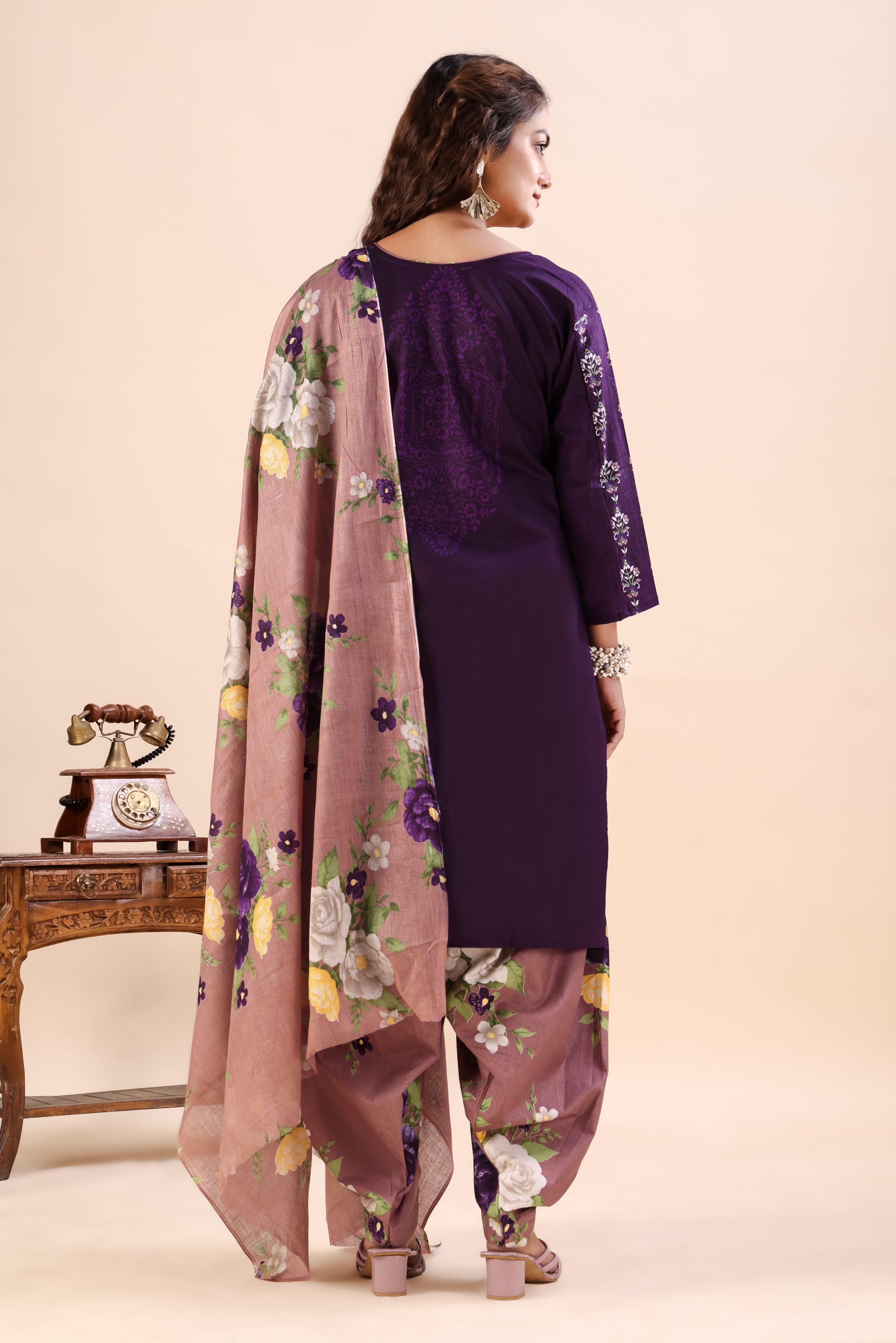Purple Floral Printed Patiala Suit Set