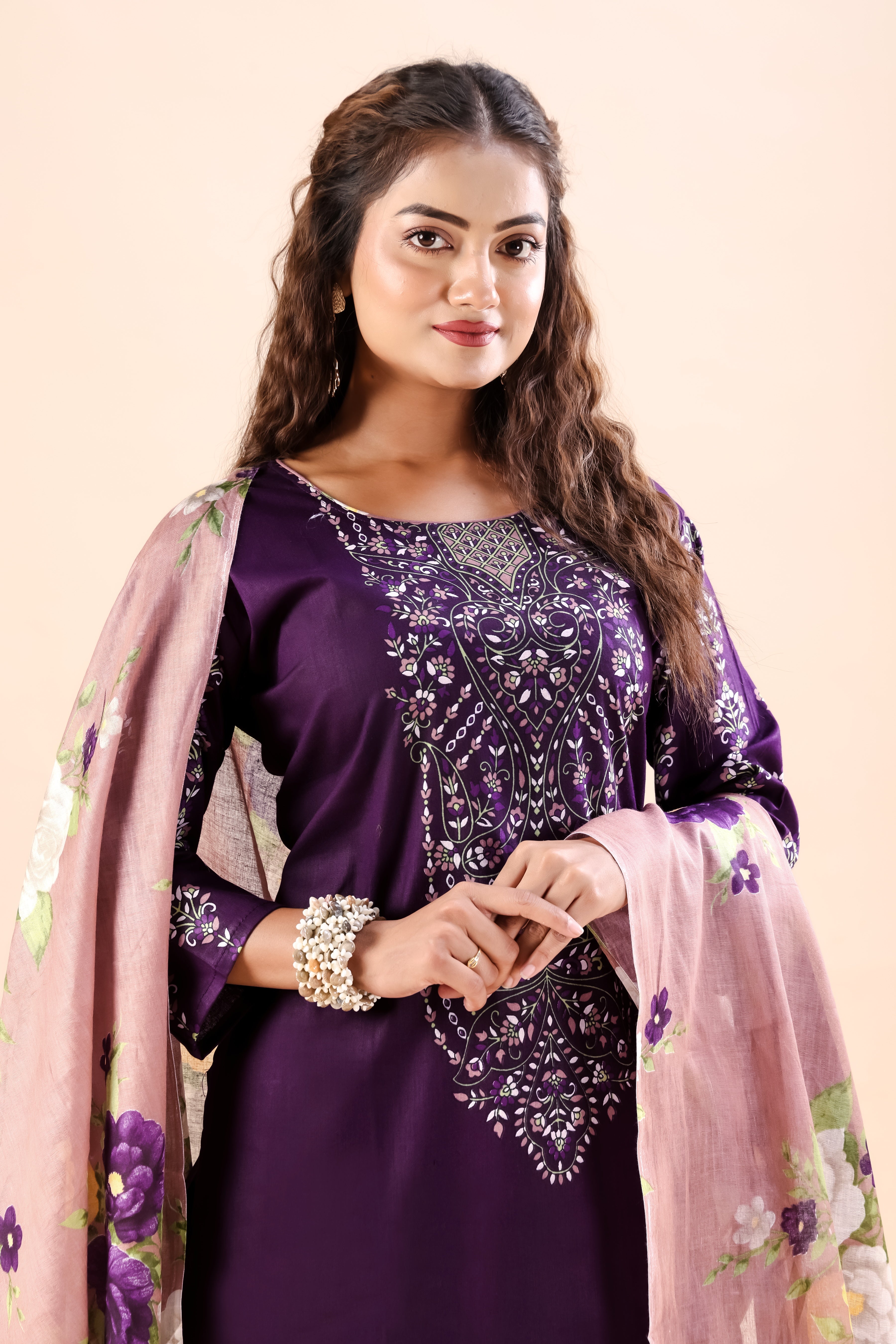 Purple Floral Printed Patiala Suit Set