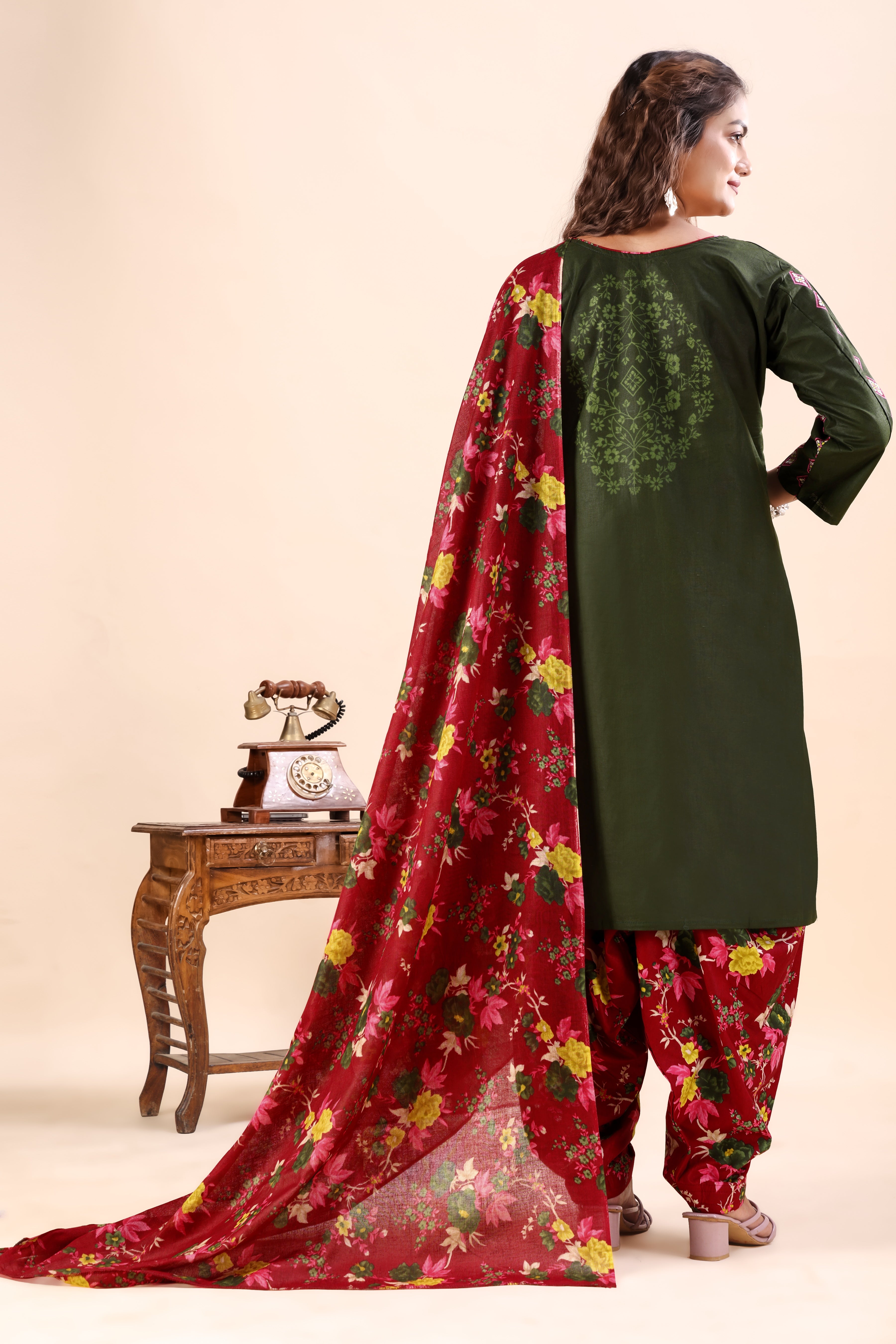 Olive Green Printed Patiala Suit Set