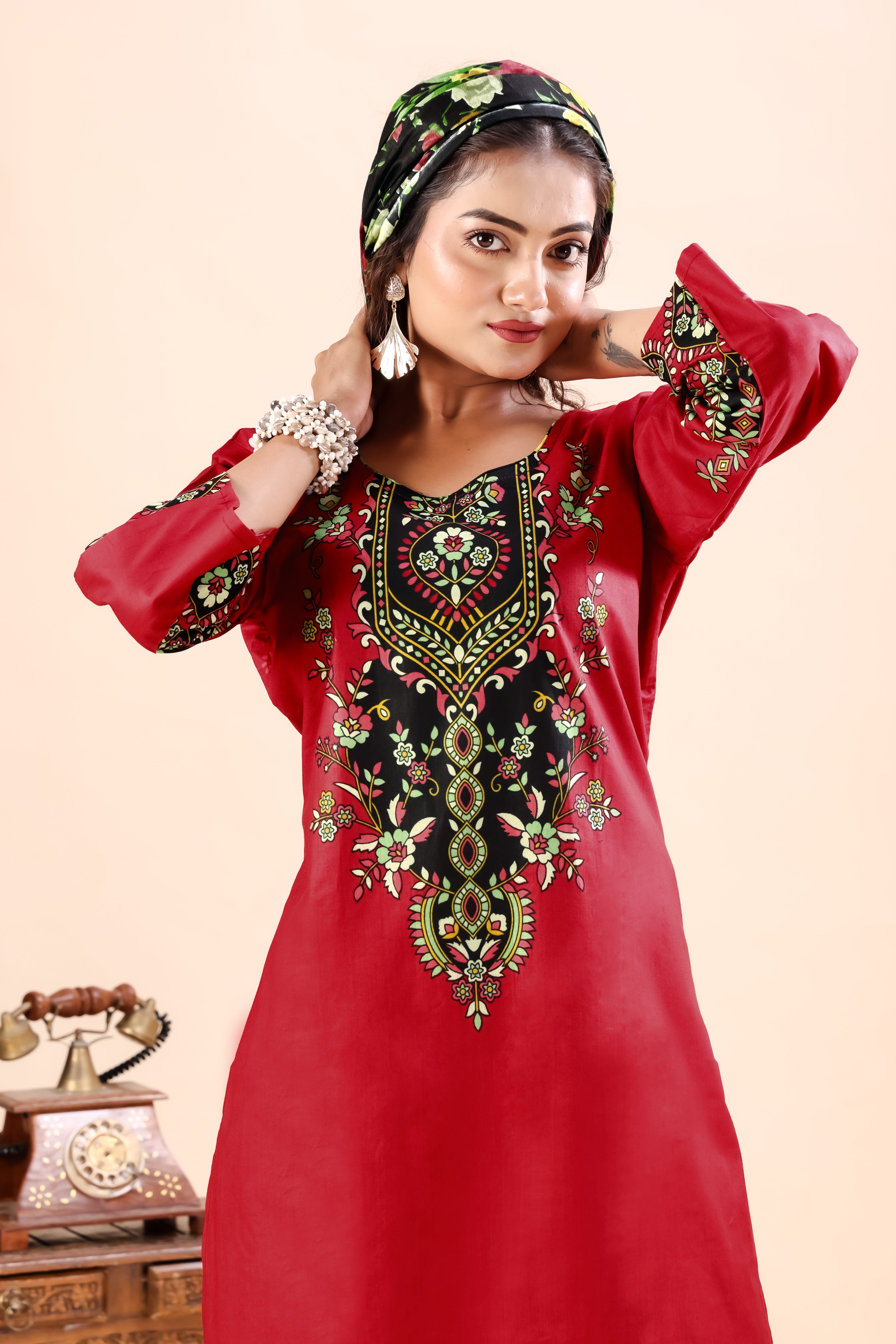 Red Floral Printed Patiala Suit Set