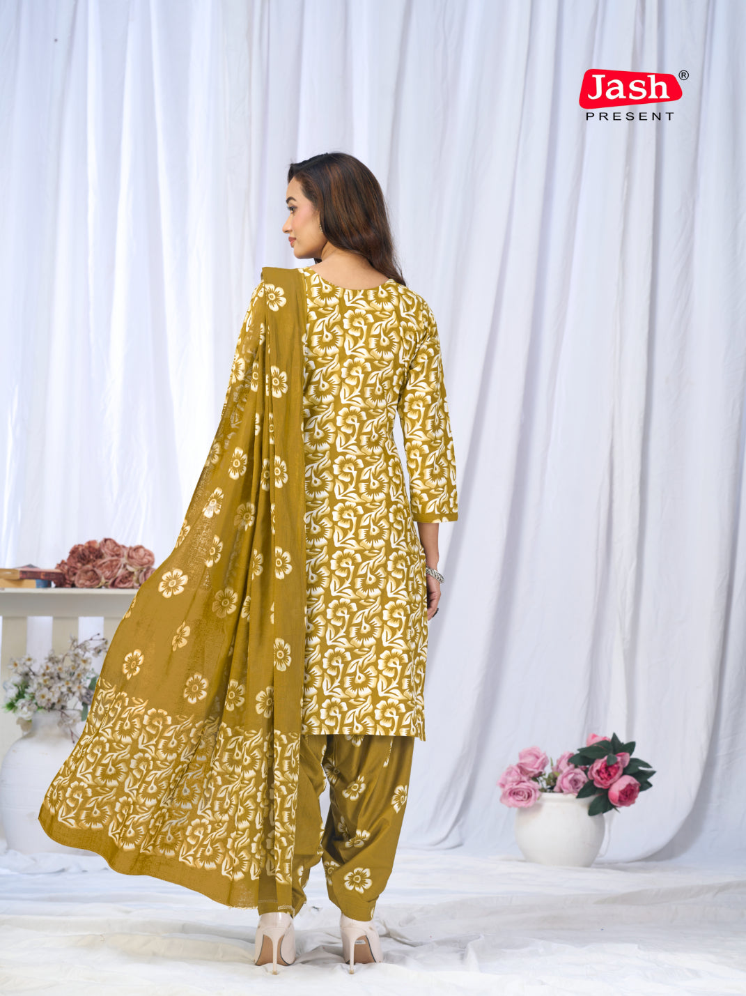 Mustard Printed Patiala Suit Set with Dupatta