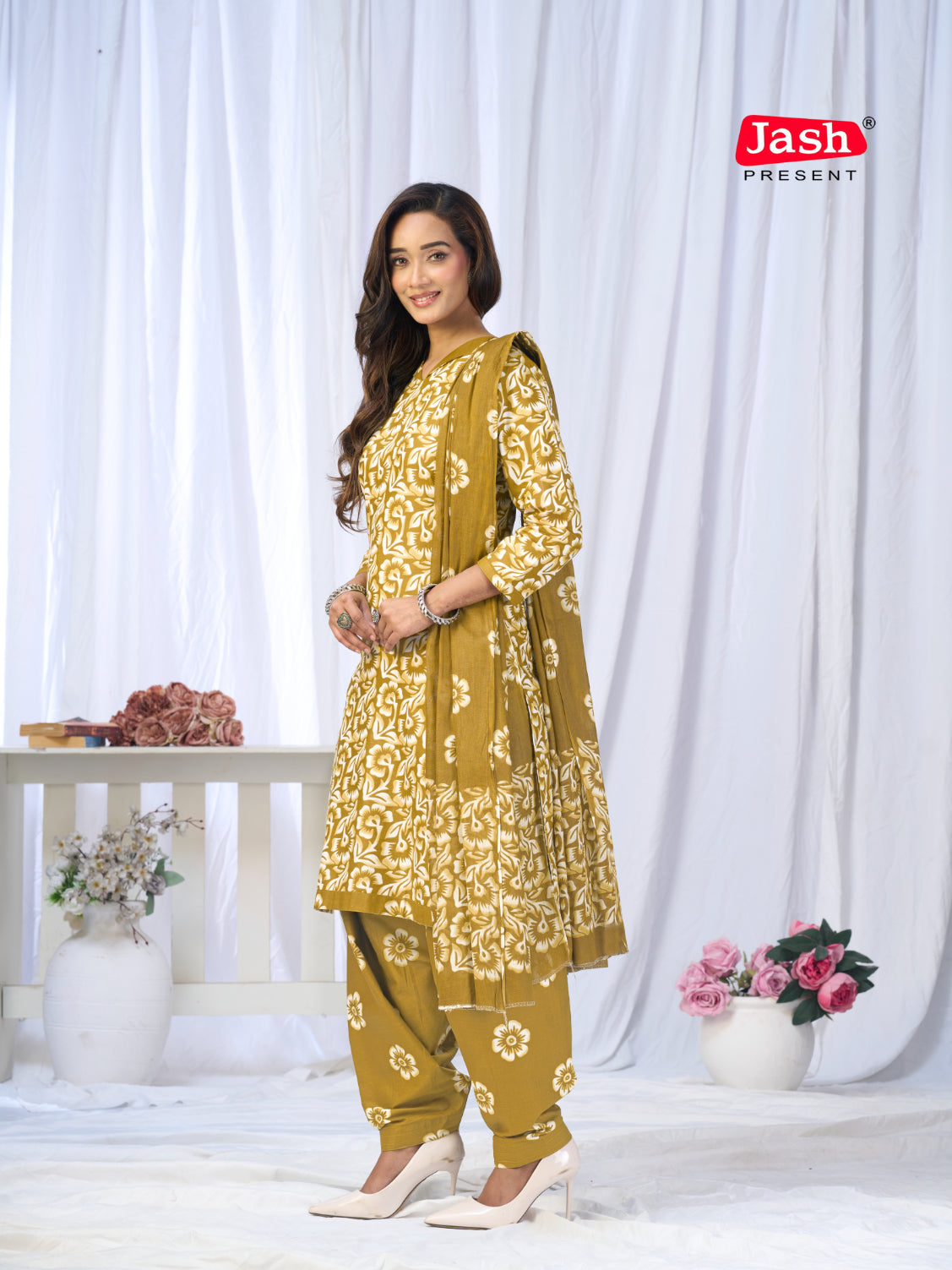 Mustard Printed Patiala Suit Set with Dupatta
