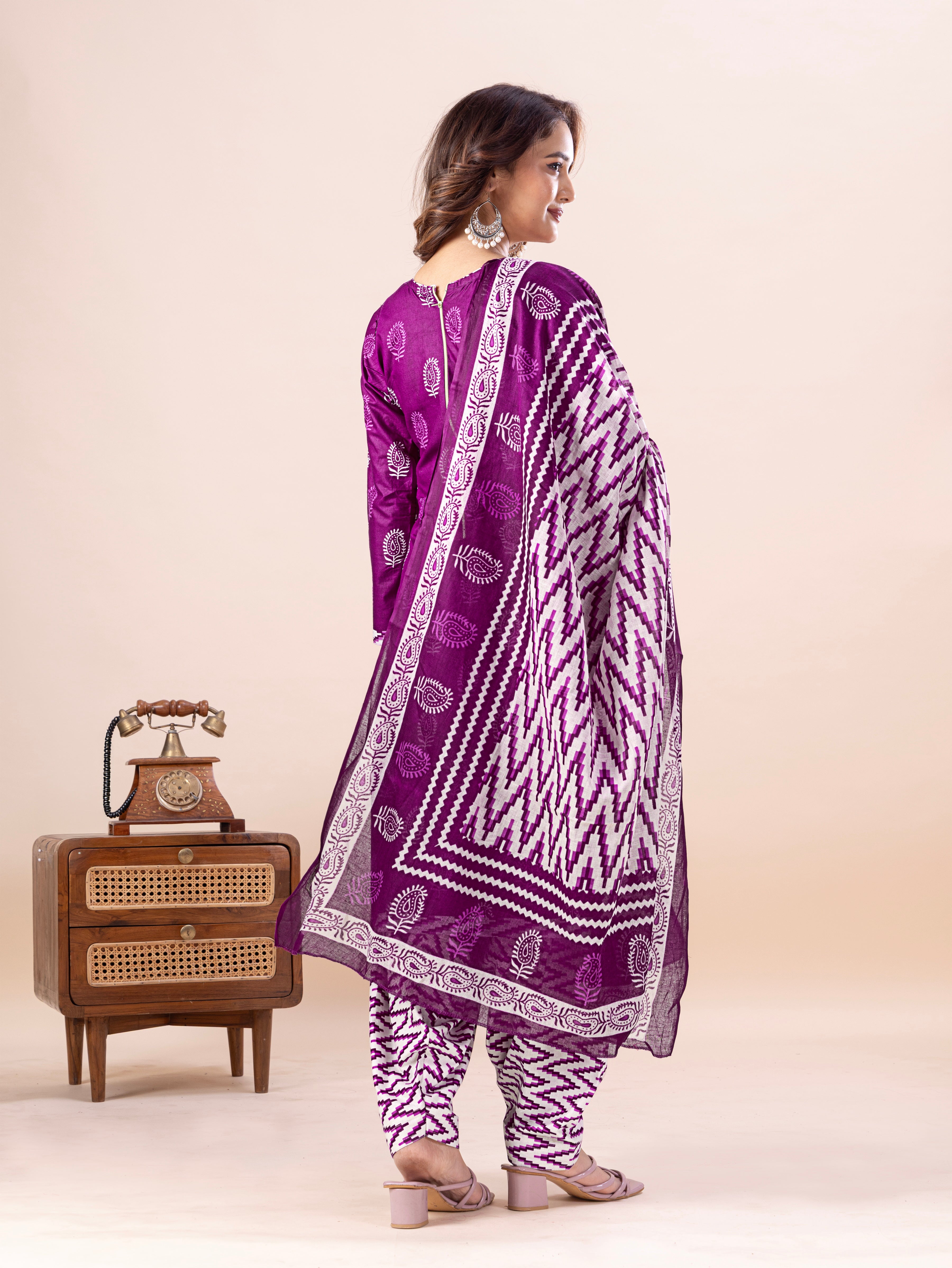 Purple Traditional Print Patiala Suit Set