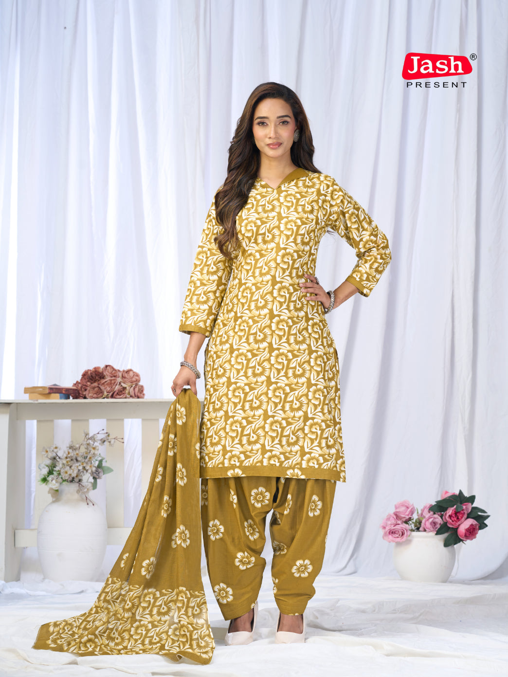 Mustard Printed Patiala Suit Set with Dupatta