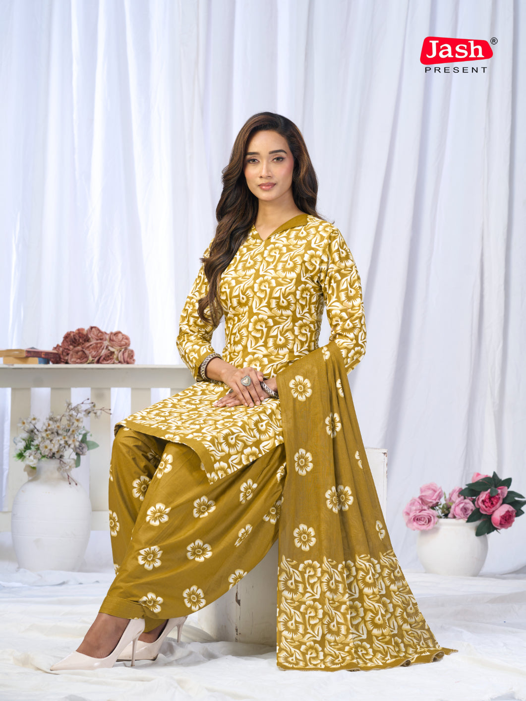 Mustard Printed Patiala Suit Set with Dupatta