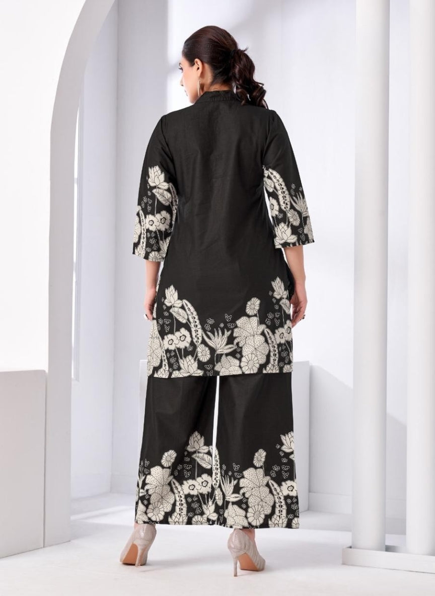 Black Floral Printed Women Coord Set