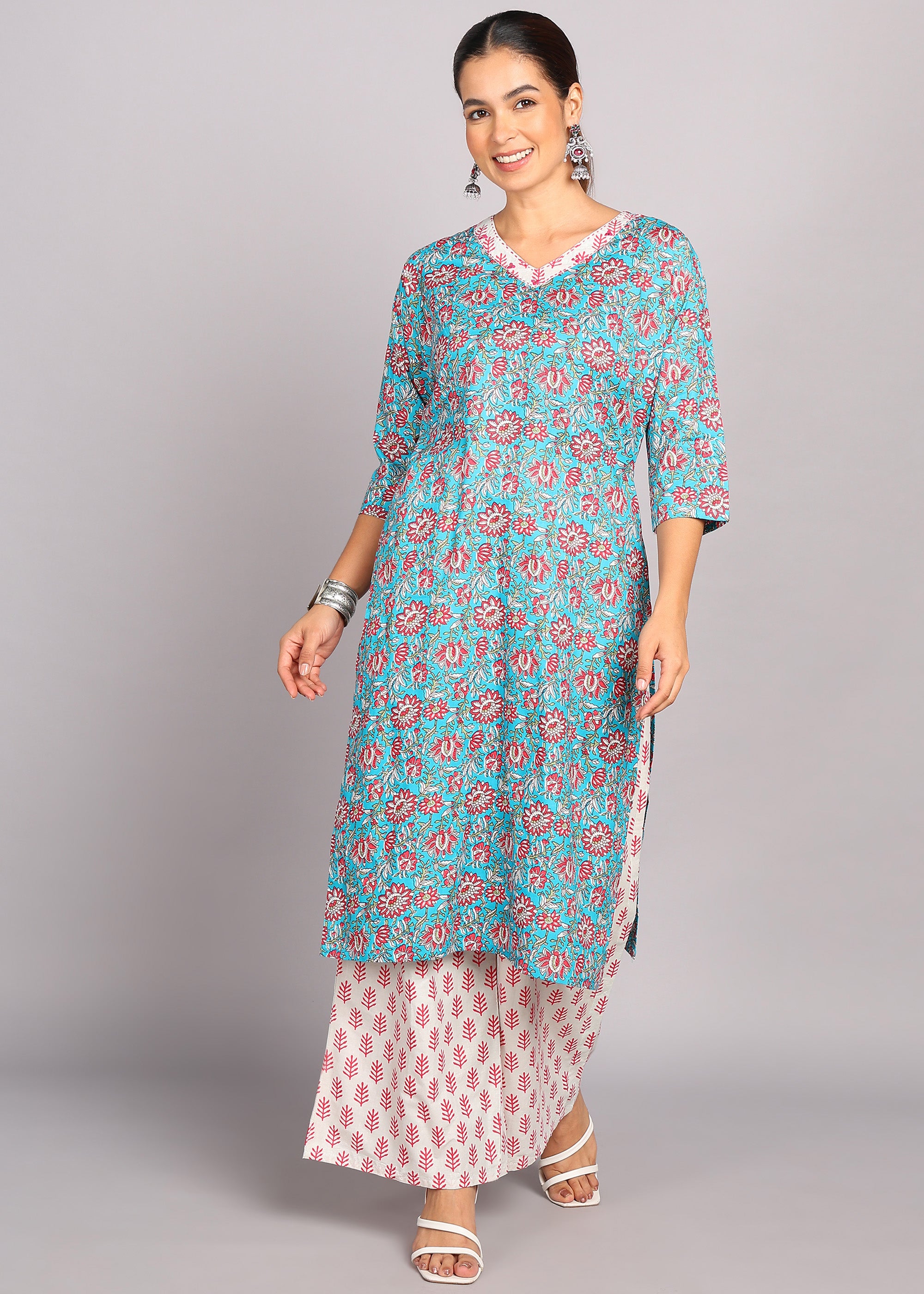 Sky Blue Floral Kurta Set
