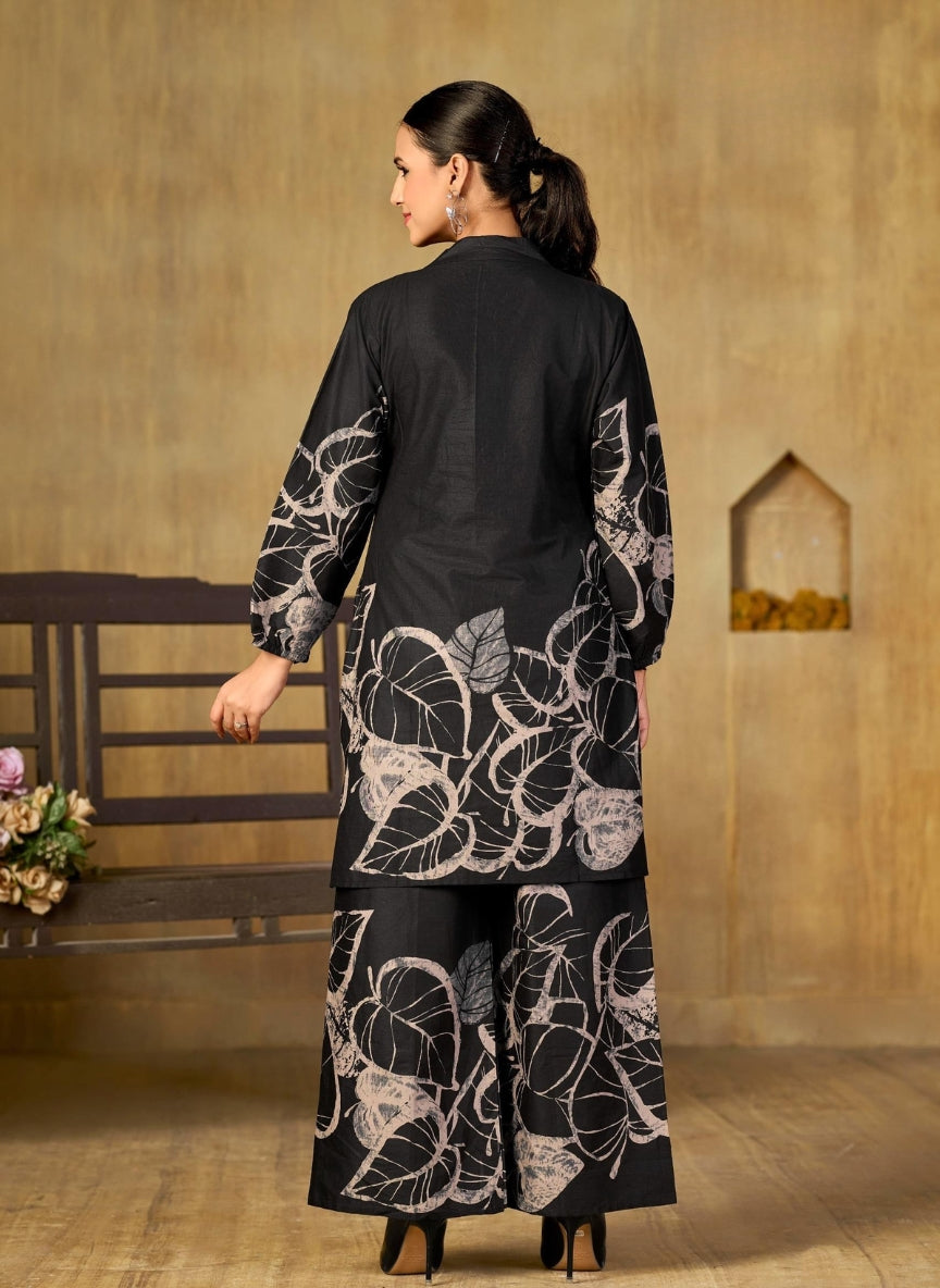 Black Abstract Floral Printed Coord Set