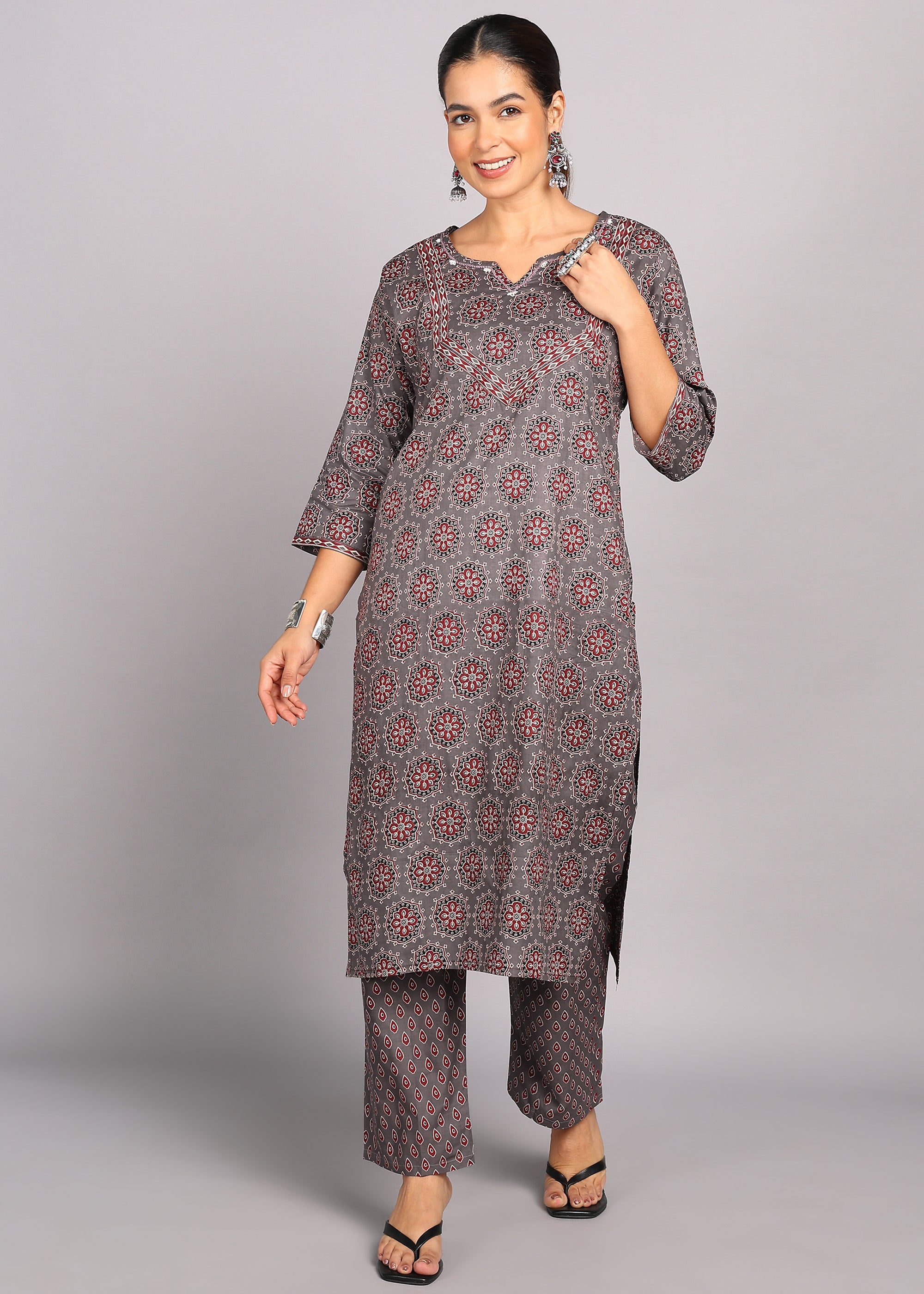 Grey Printed Kurta Set