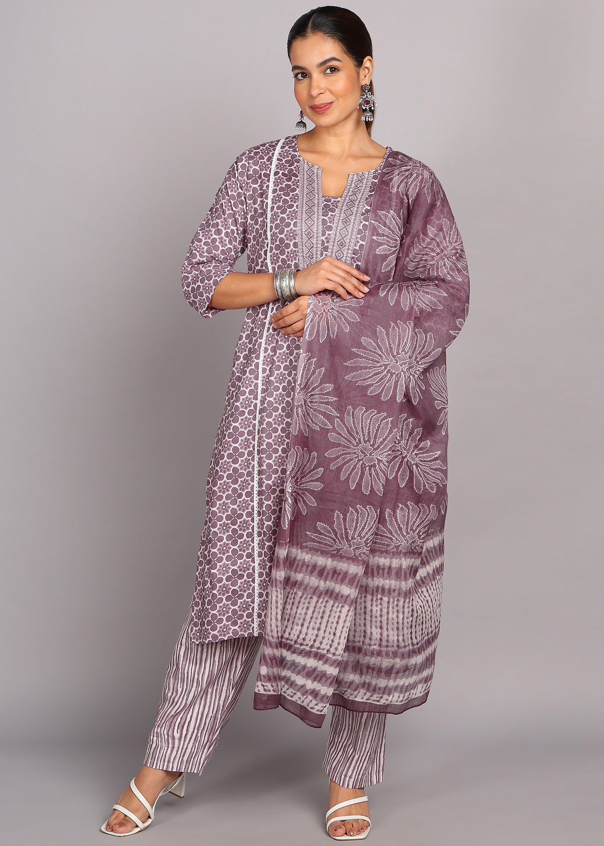 Lavender Floral Printed Kurta Set
