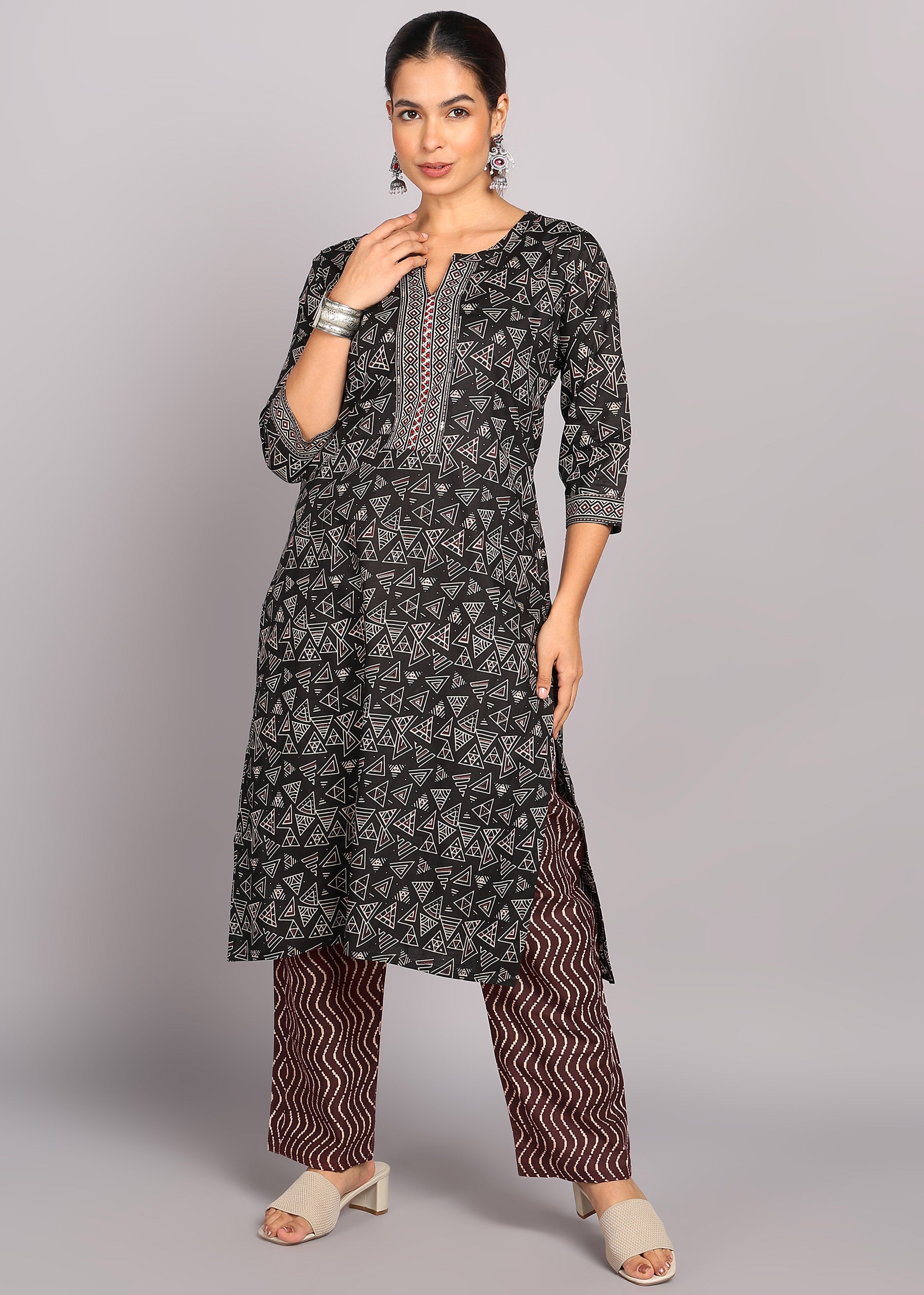 Black Geometric Kurta Set