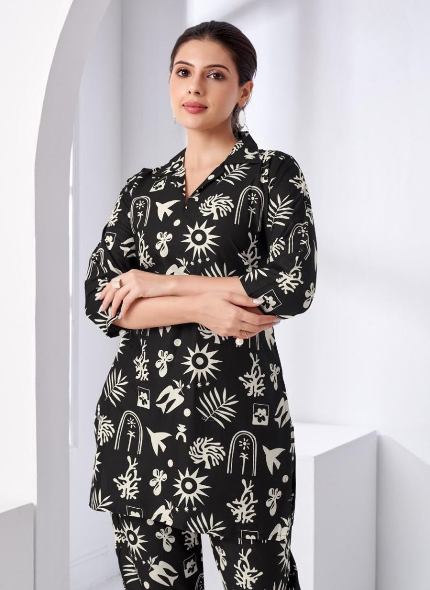 Black Abstract Printed Women Coord Set