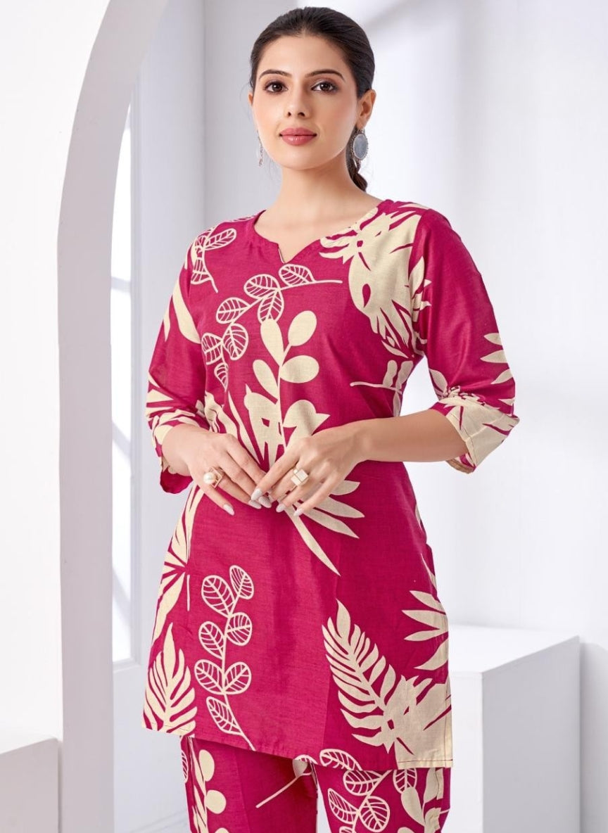 Magenta Tropical Printed Coord Set