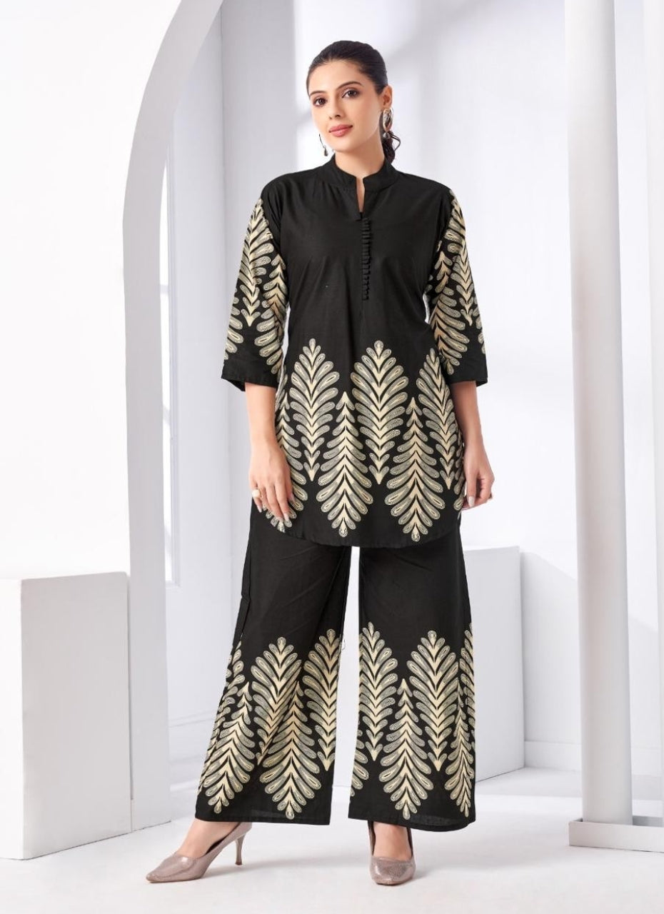 Black & Gold Printed Women Coord Set