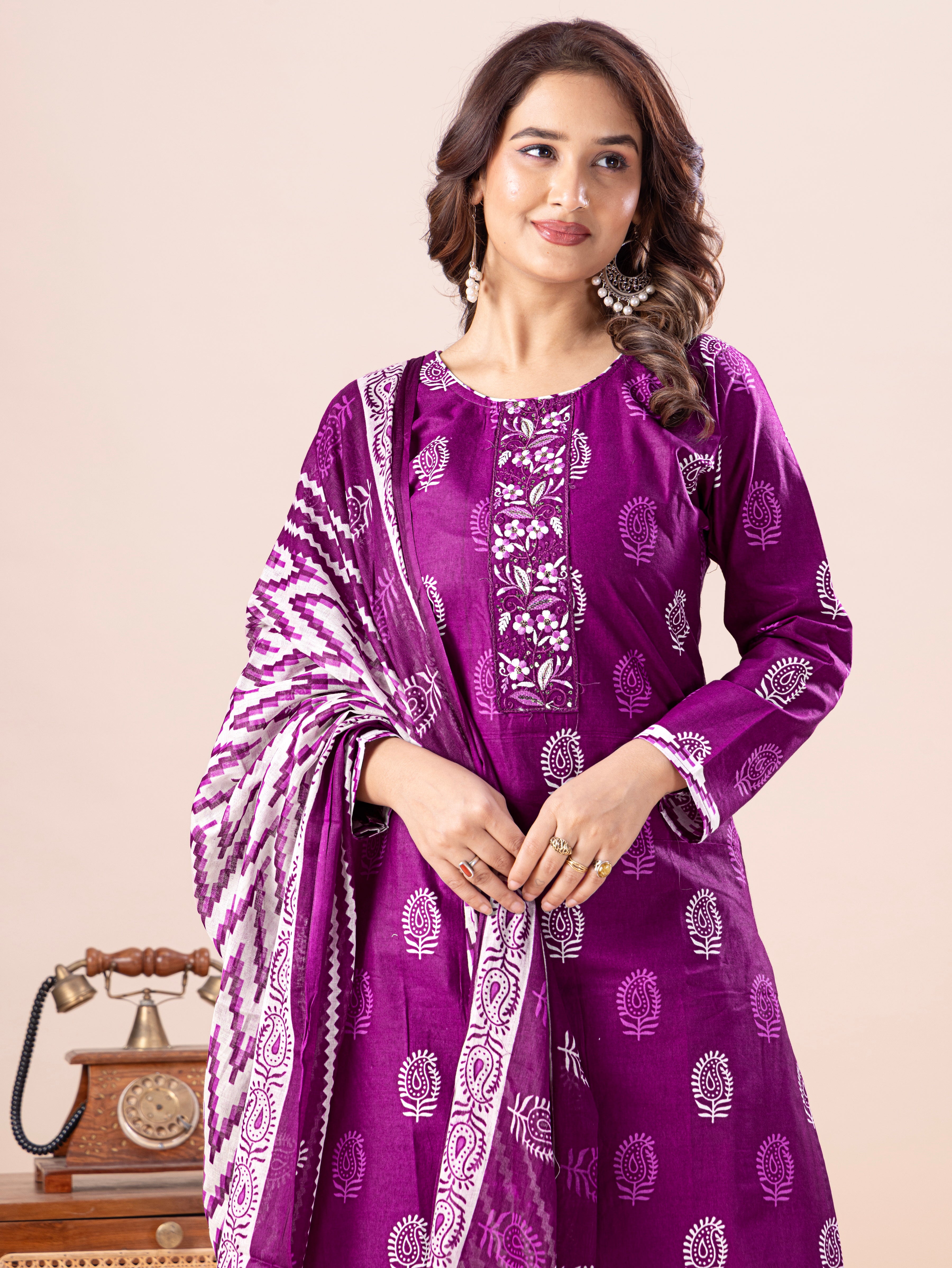Purple Traditional Print Patiala Suit Set