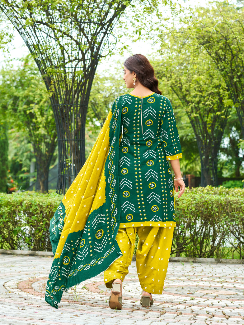 Green & Yellow Patiala Set with Dupatta