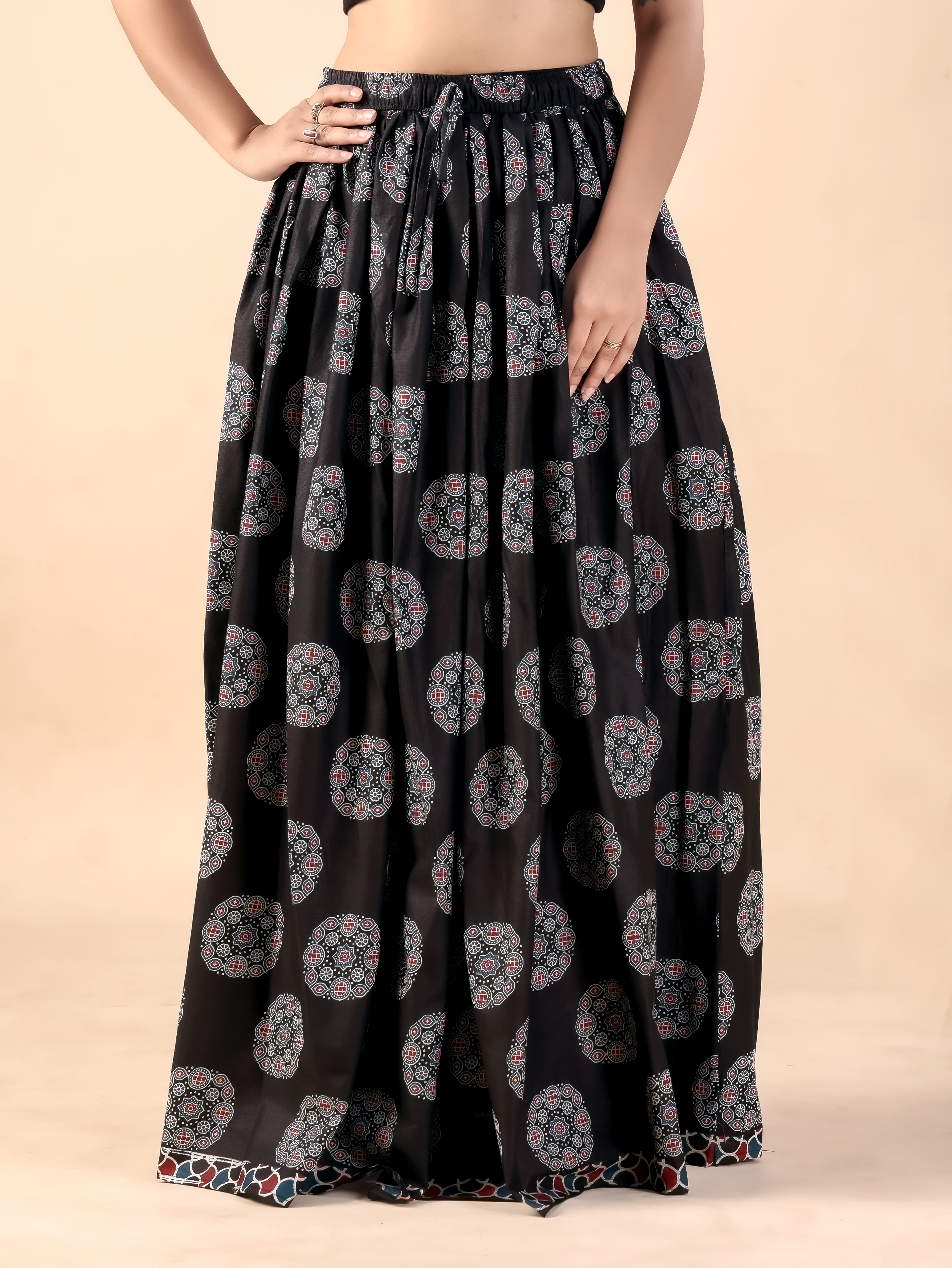 Black Printed Flared Skirt
