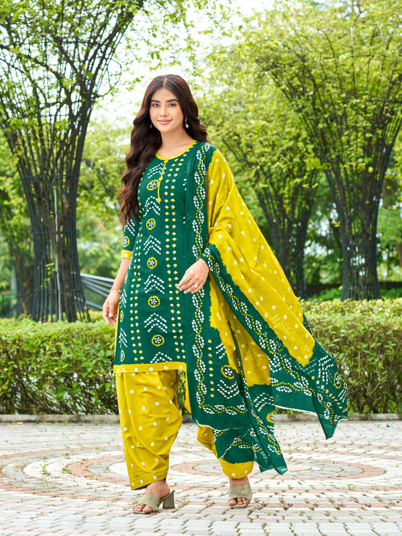 Green & Yellow Patiala Set with Dupatta