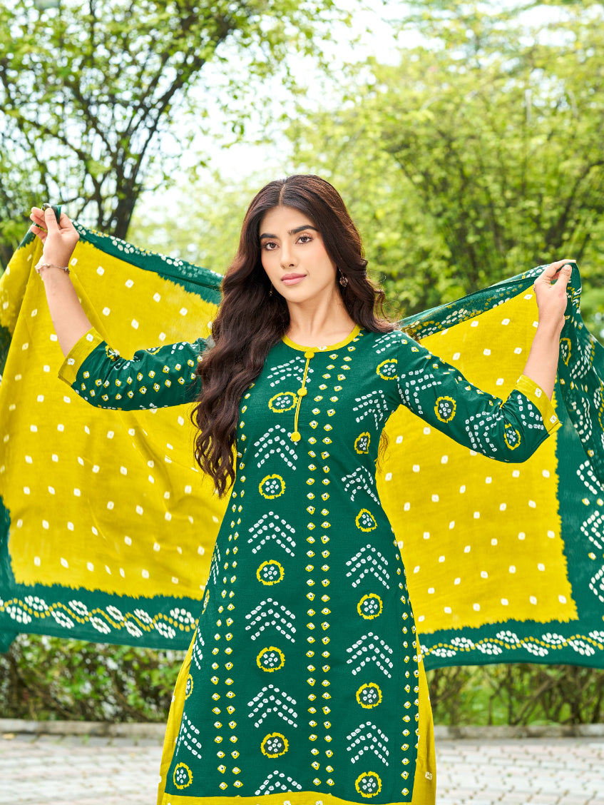 Green & Yellow Patiala Set with Dupatta