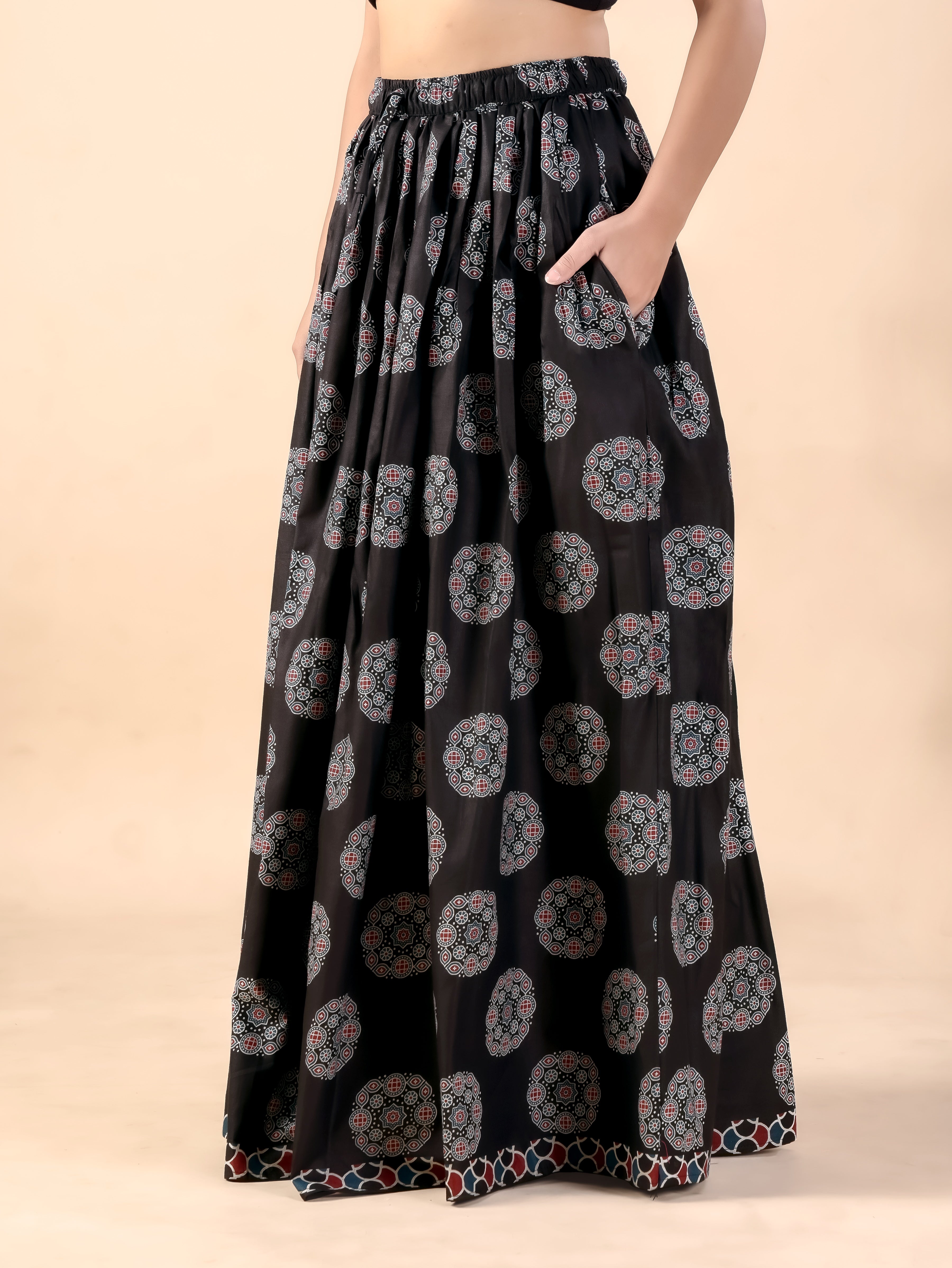 Black Printed Flared Skirt