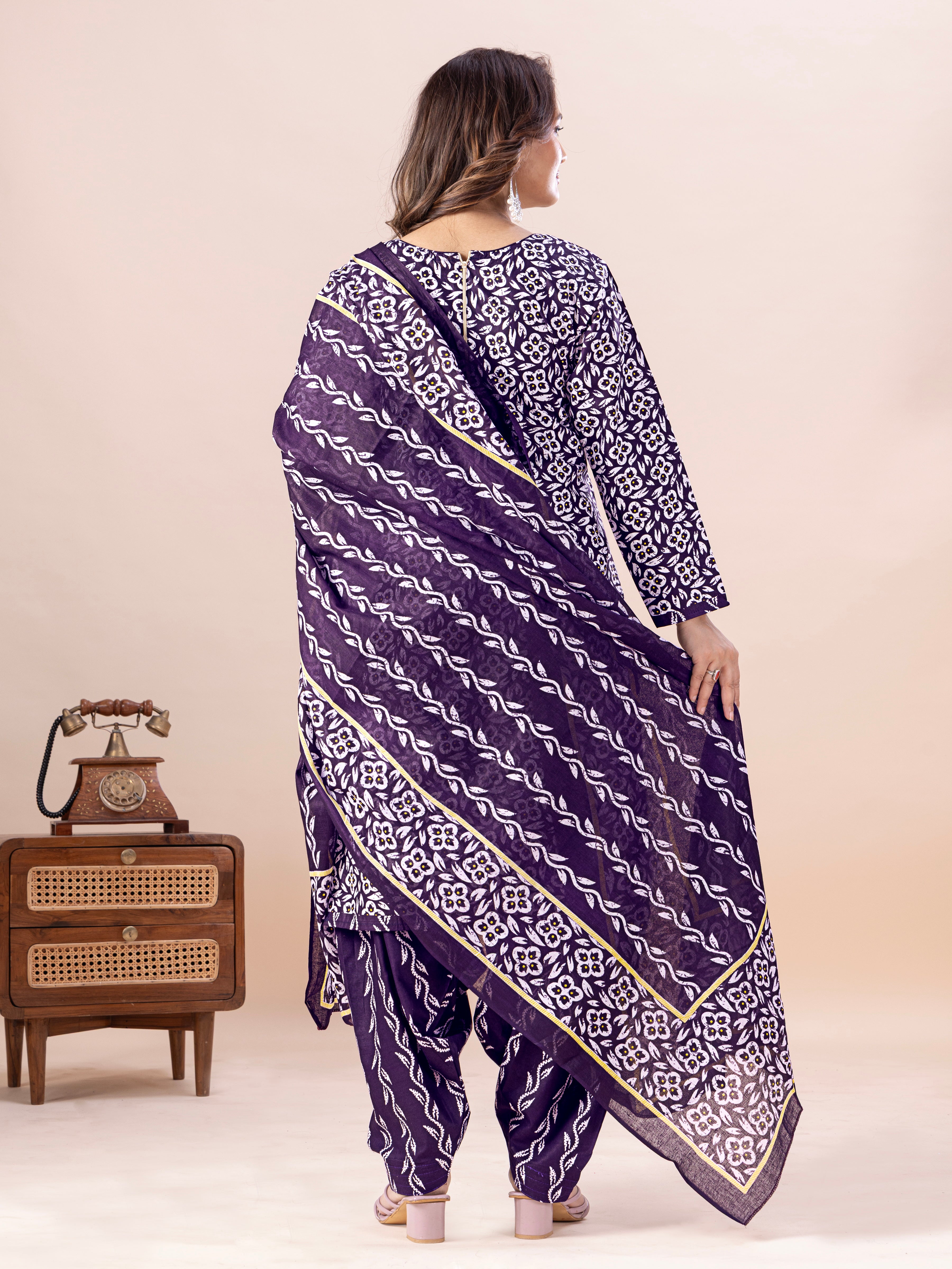 Navy Floral Print Patiala Suit Set